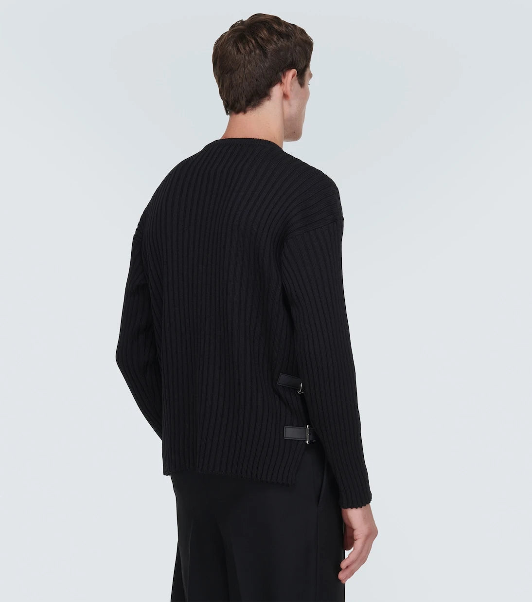 Versace - Leather-trimmed knit wool sweater