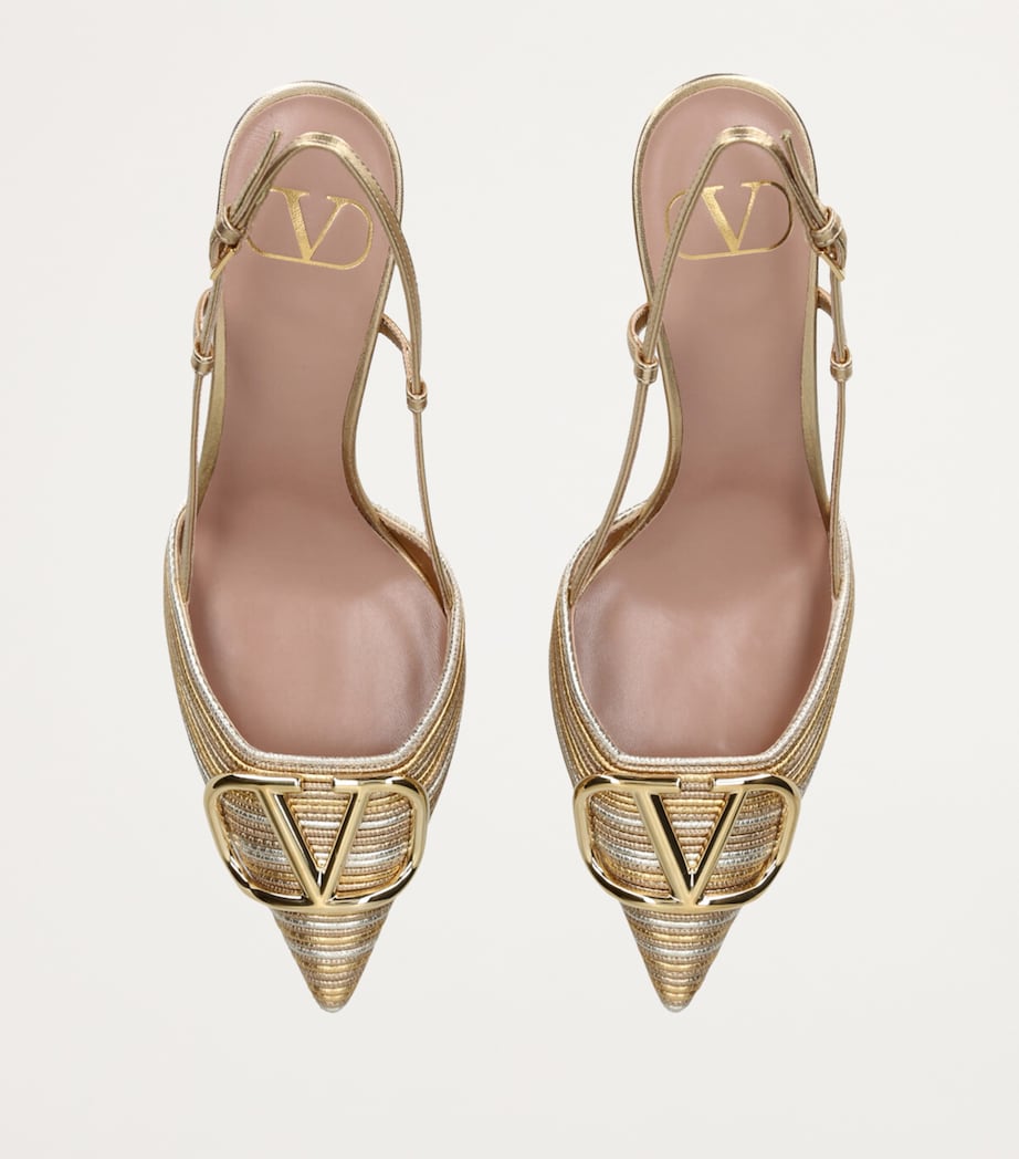 Valentino Garavani Gold Leather Logo Slingback Pumps 80