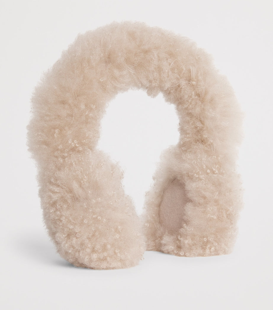 Yves Salomon Beige Lamb Shearling Earmuffs