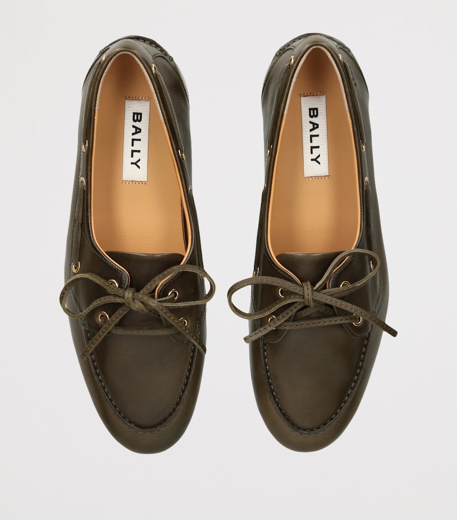 Bally Green Leather Pathy Boat Shoes