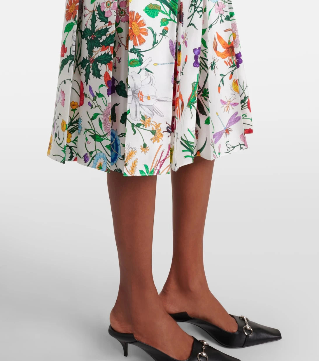 Gucci - Floral pleated silk twill mid skirt