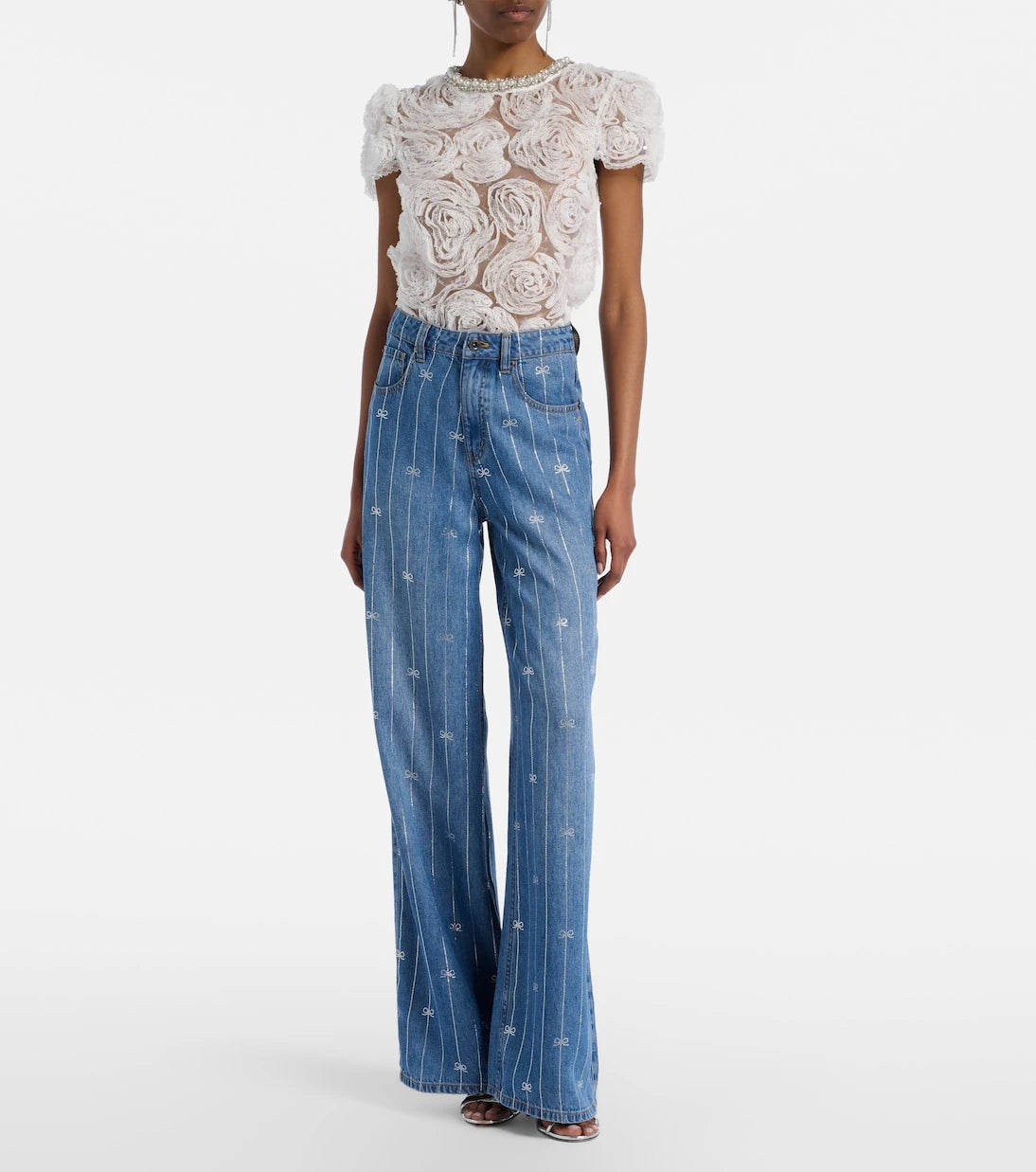 Self-Portrait - Striped wide-leg jeans