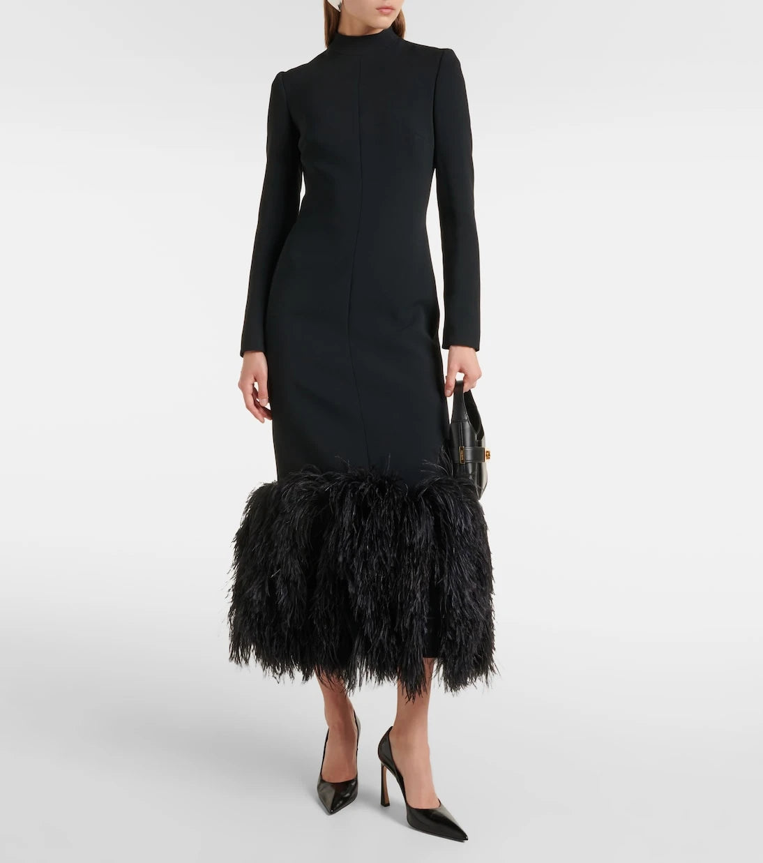 David Koma - Feather-trimmed cady midi dress