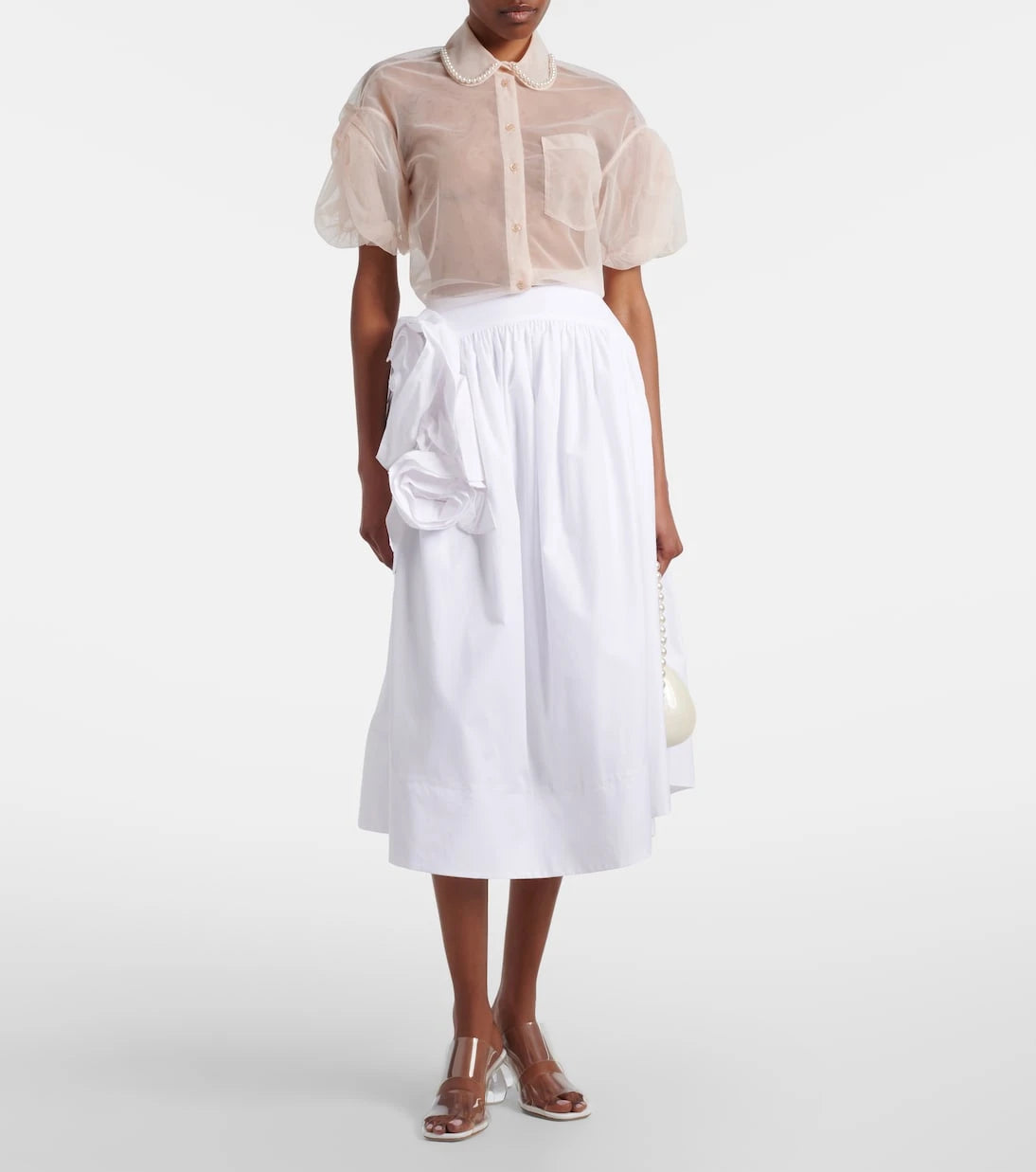 Simone Rocha - Cropped puff-sleeve tulle blouse