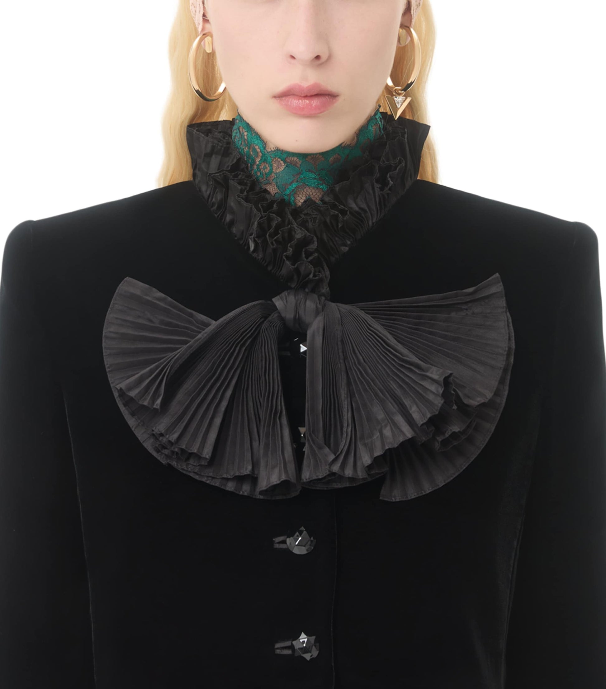 Valentino Black Velour Plissé-Detailing Jacket