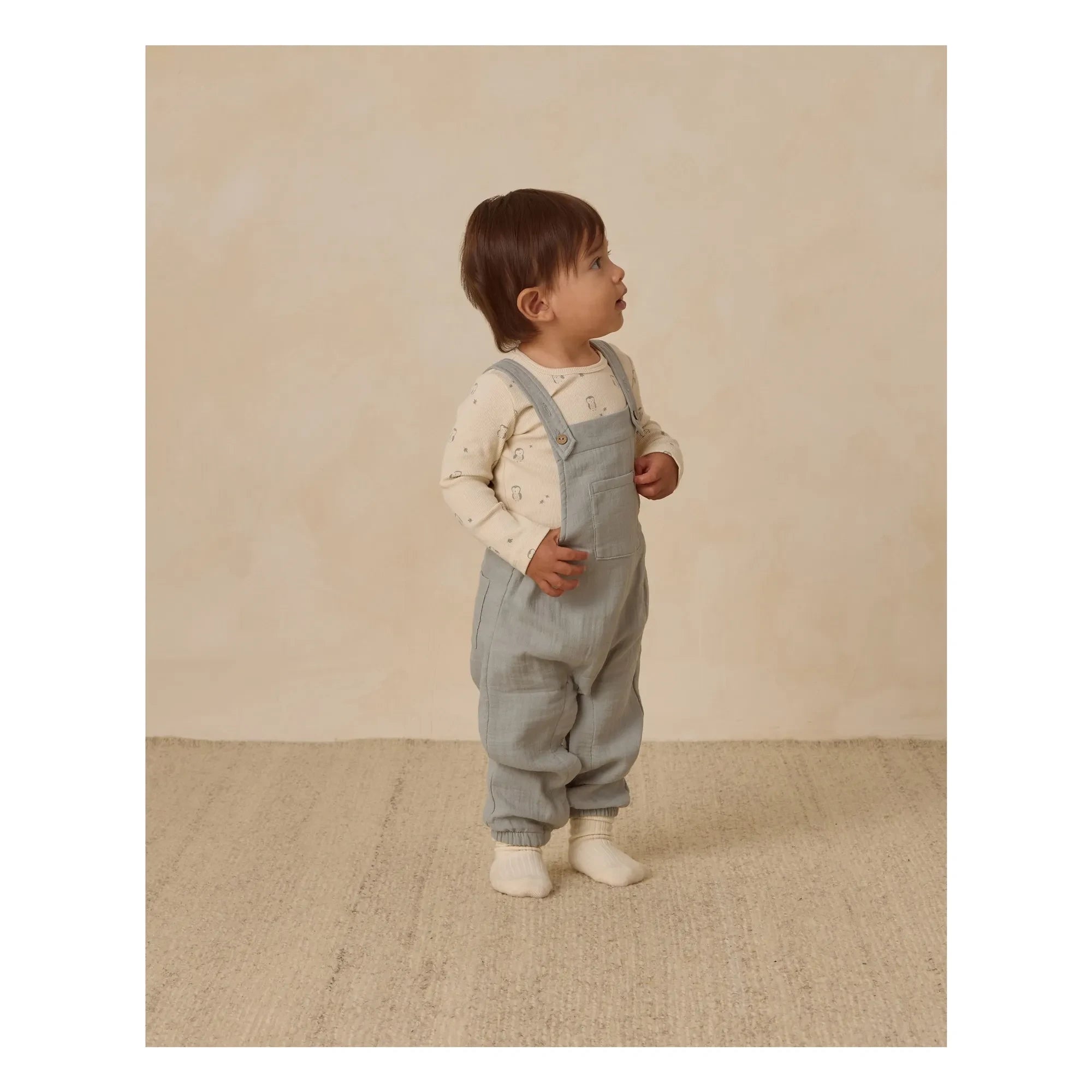 Quincy Mae - Organic Cotton Gauze Dungarees | Grey blue