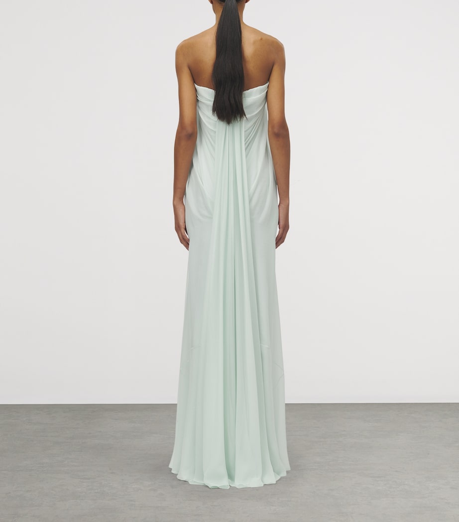 McQueen Green Silk Draped Maxi Dress
