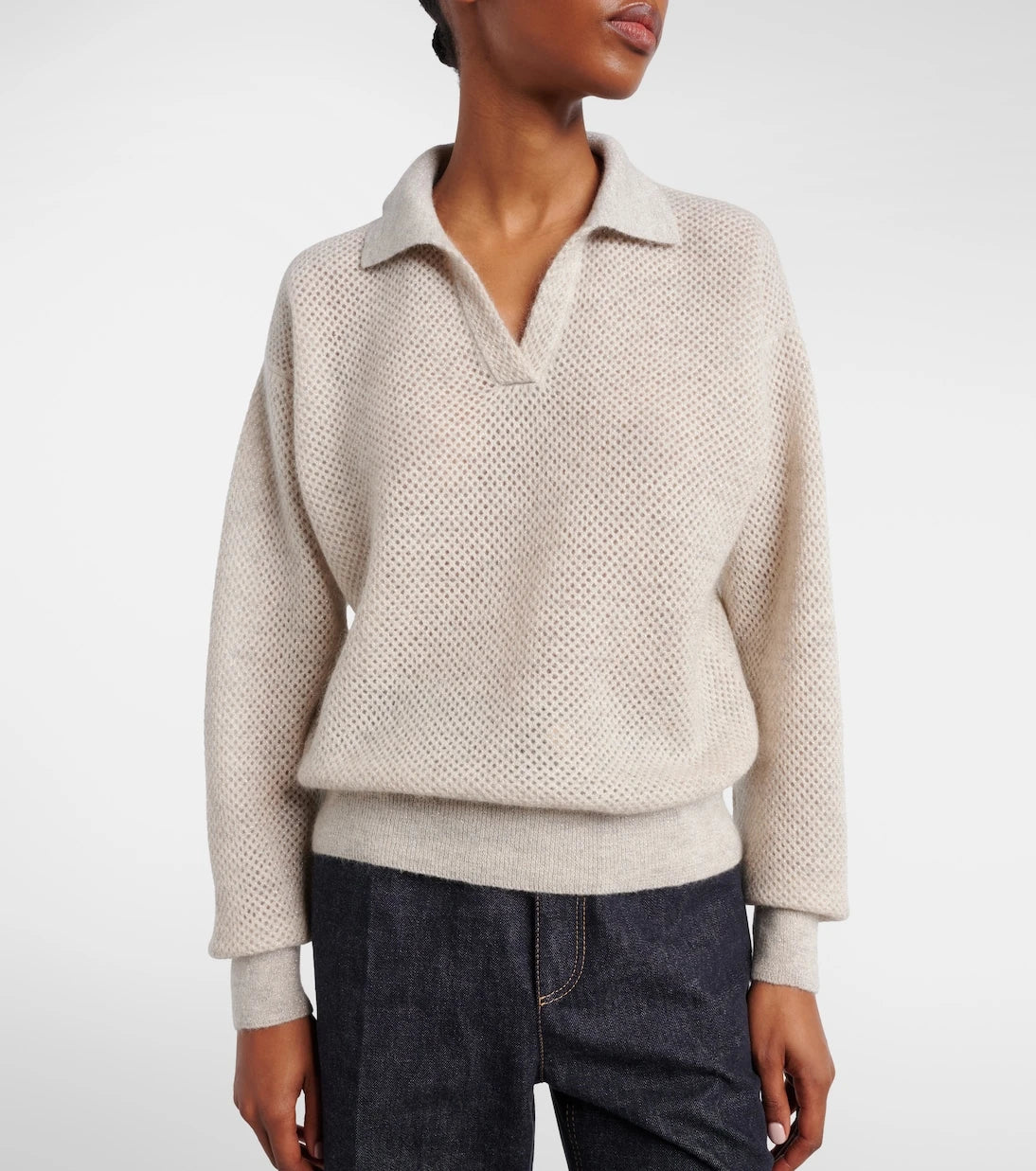 Brunello Cucinelli - Open-knit polo sweater