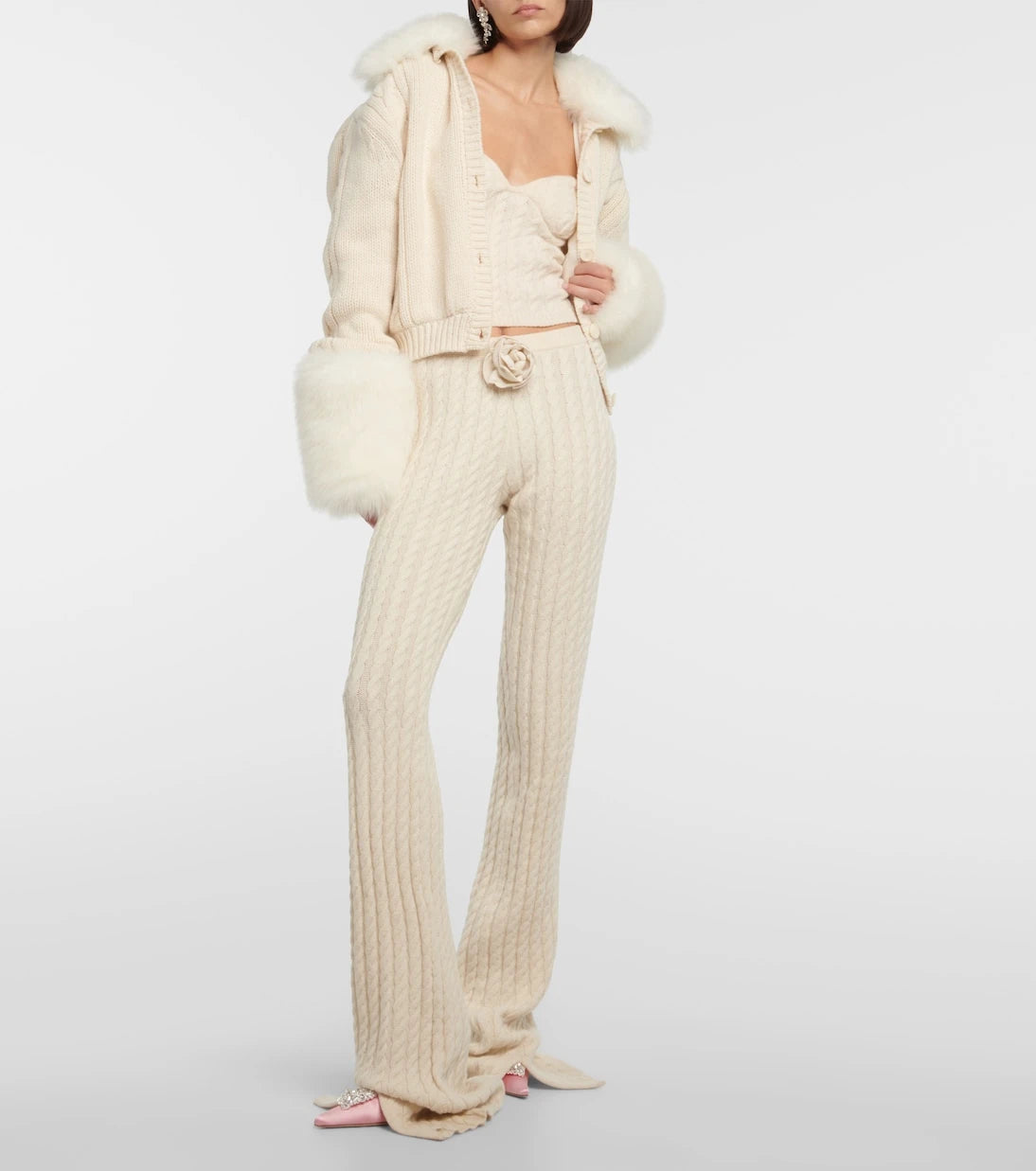 Magda Butrym - Floral-appliqué split-hem flared pants