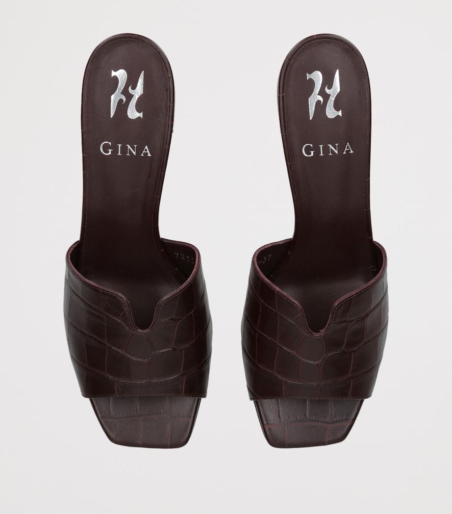 Leather Croc-Embossed Arles Mules WINE