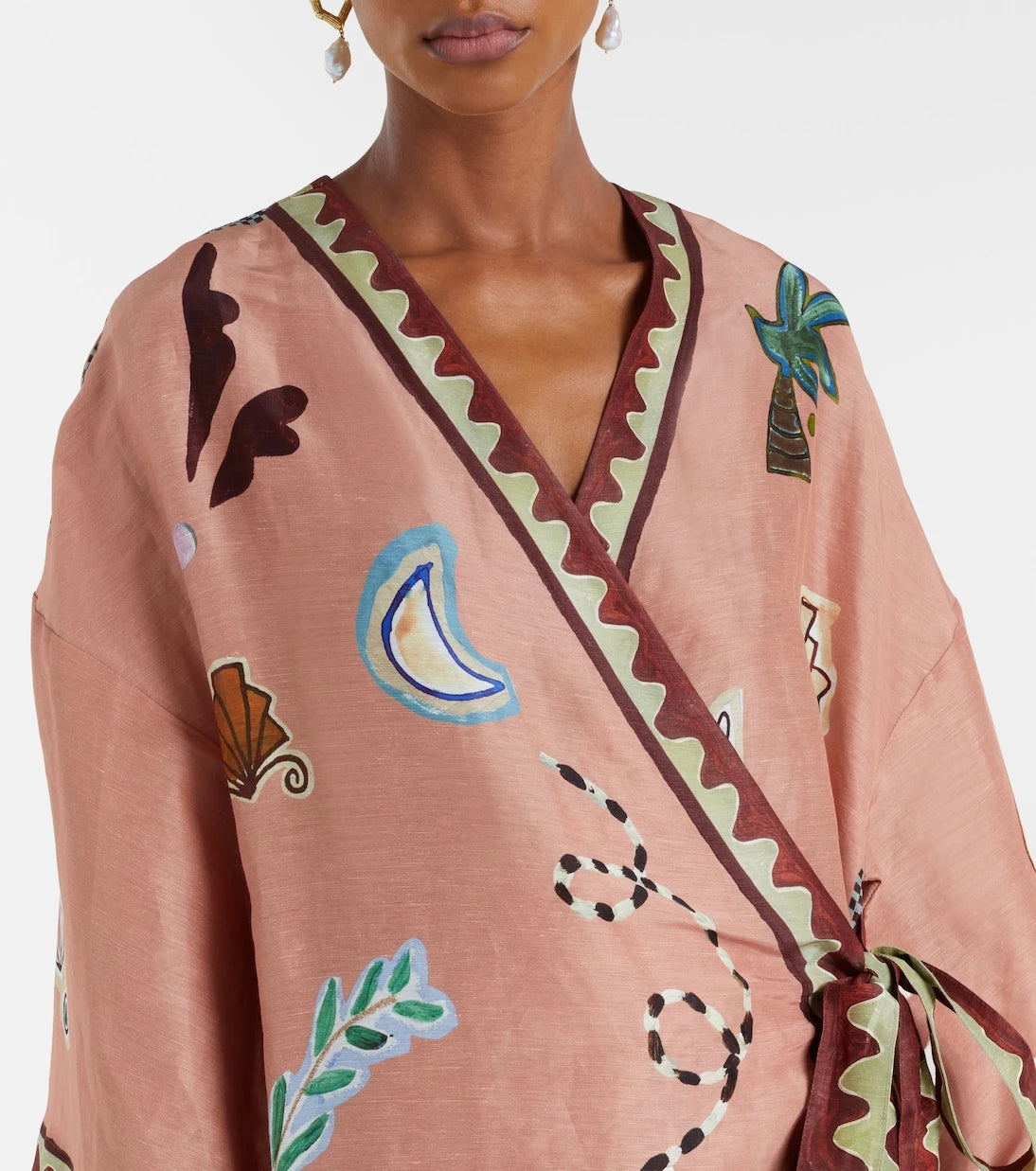 Alémais - Linen and silk-blend wrap midi dress