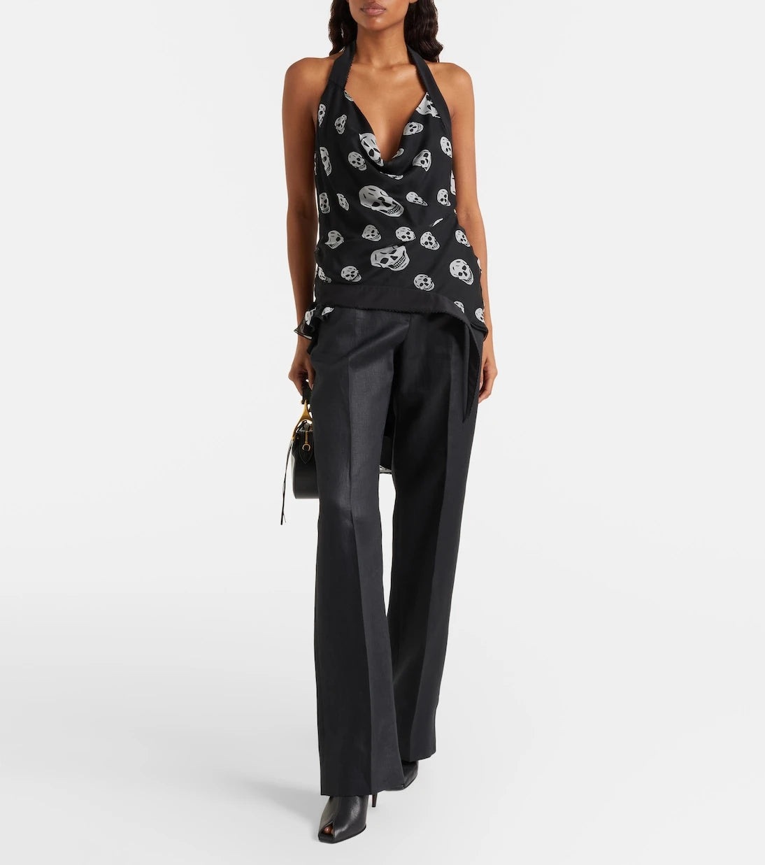 McQueen - Skull asymmetric halterneck chiffon top