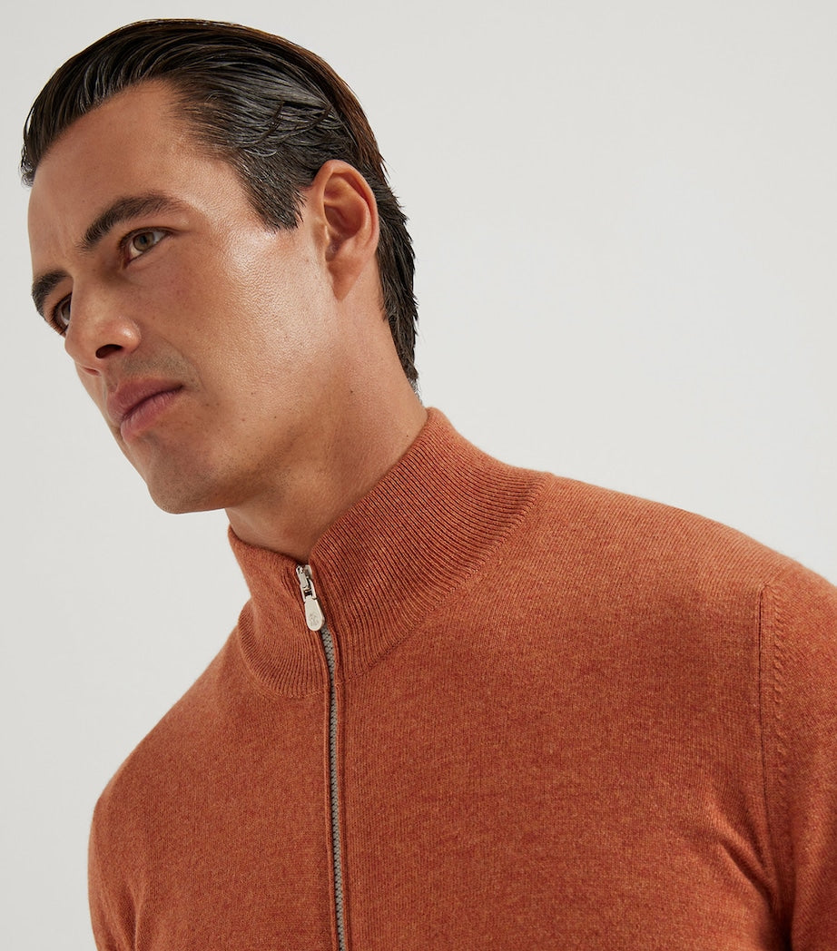 Brunello Cucinelli Yellow Cashmere Zip-Up Cardigan