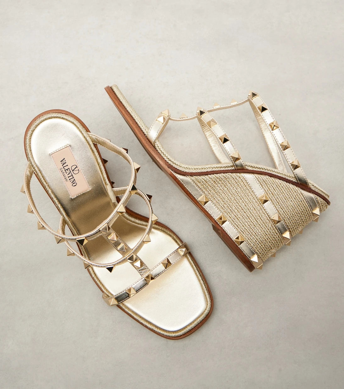 Valentino Garavani - Rockstud metallic leather espadrille wedges