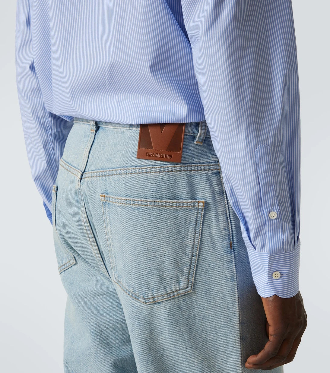 Valentino - Jacquard-trimmed wide-leg jeans
