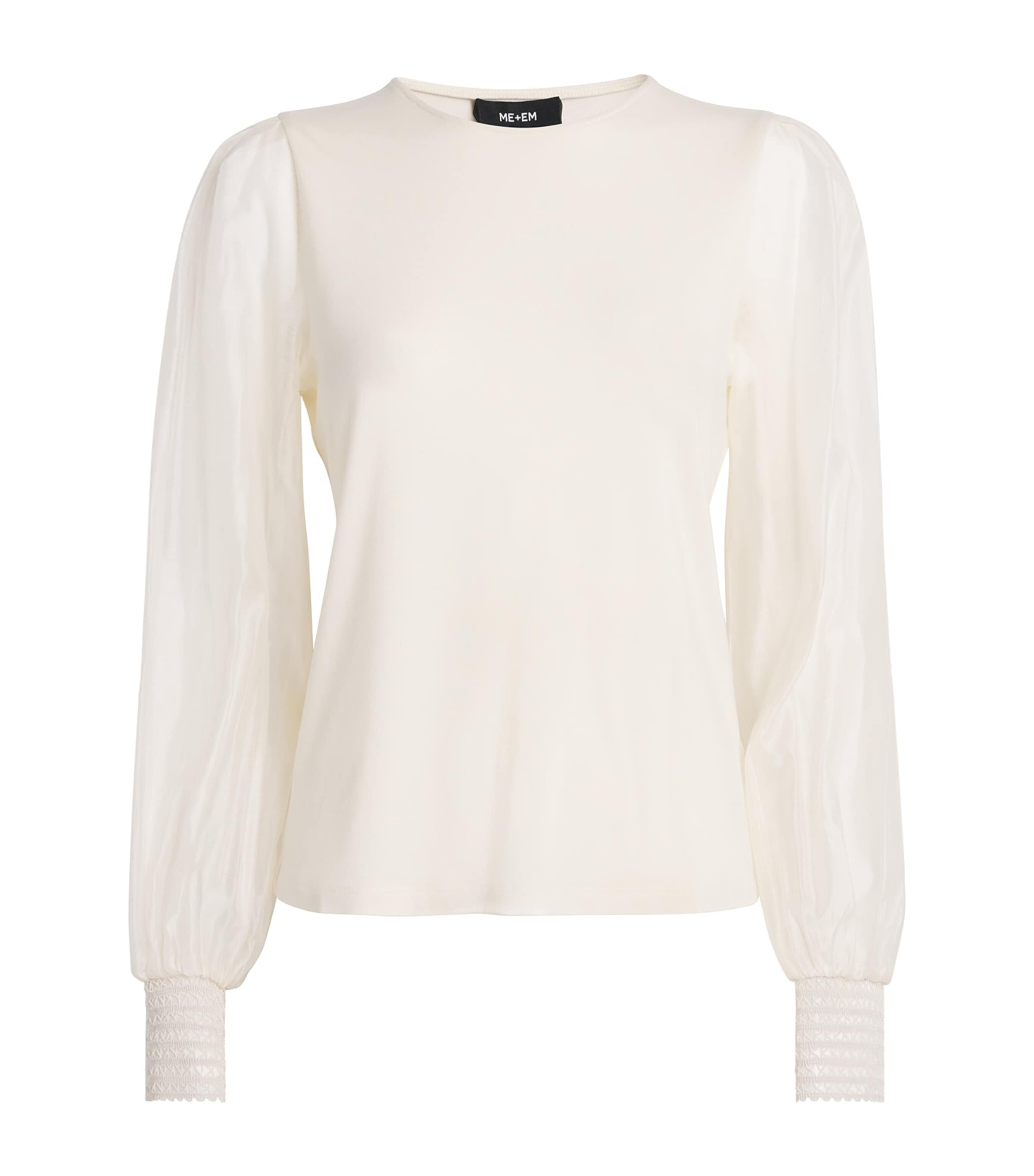 ME+EM Ivory Jersey Ballon-Sleeve Blouse