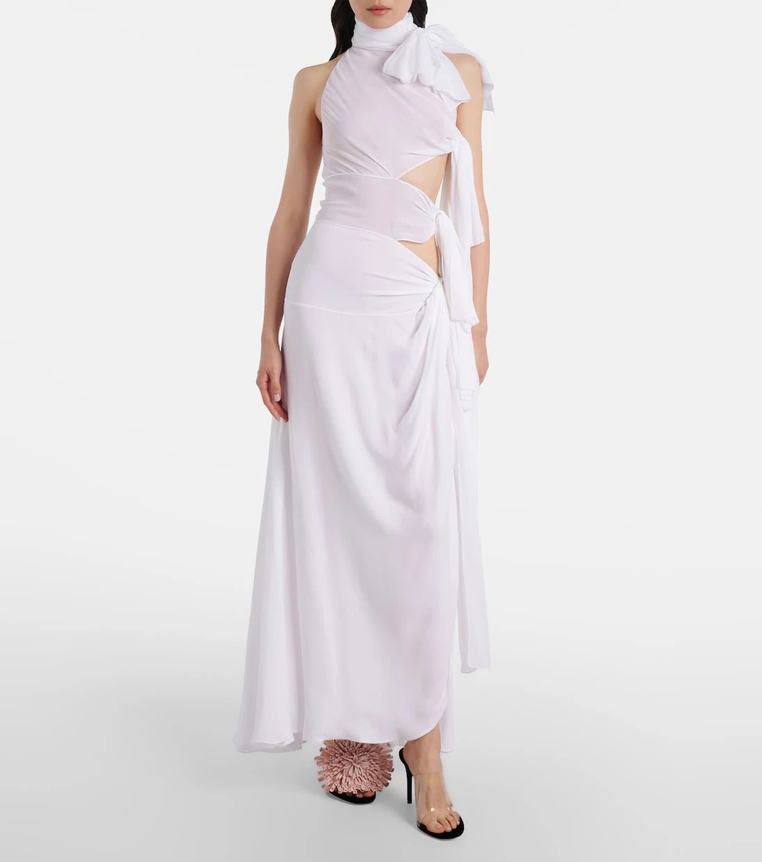 Alaïa - فستان ماكسي جورجيت بتفصيل عقدة غير متماثلة