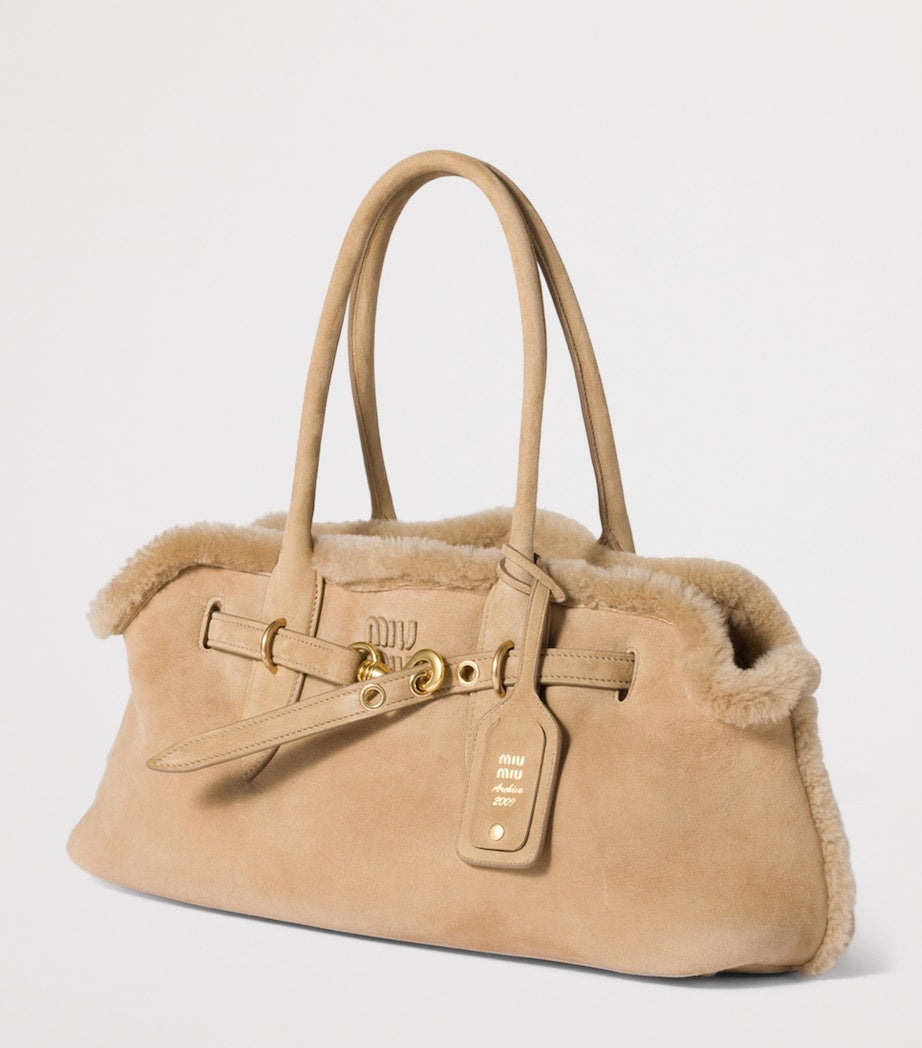 Suede-Shearling Aventure Shoulder Bag