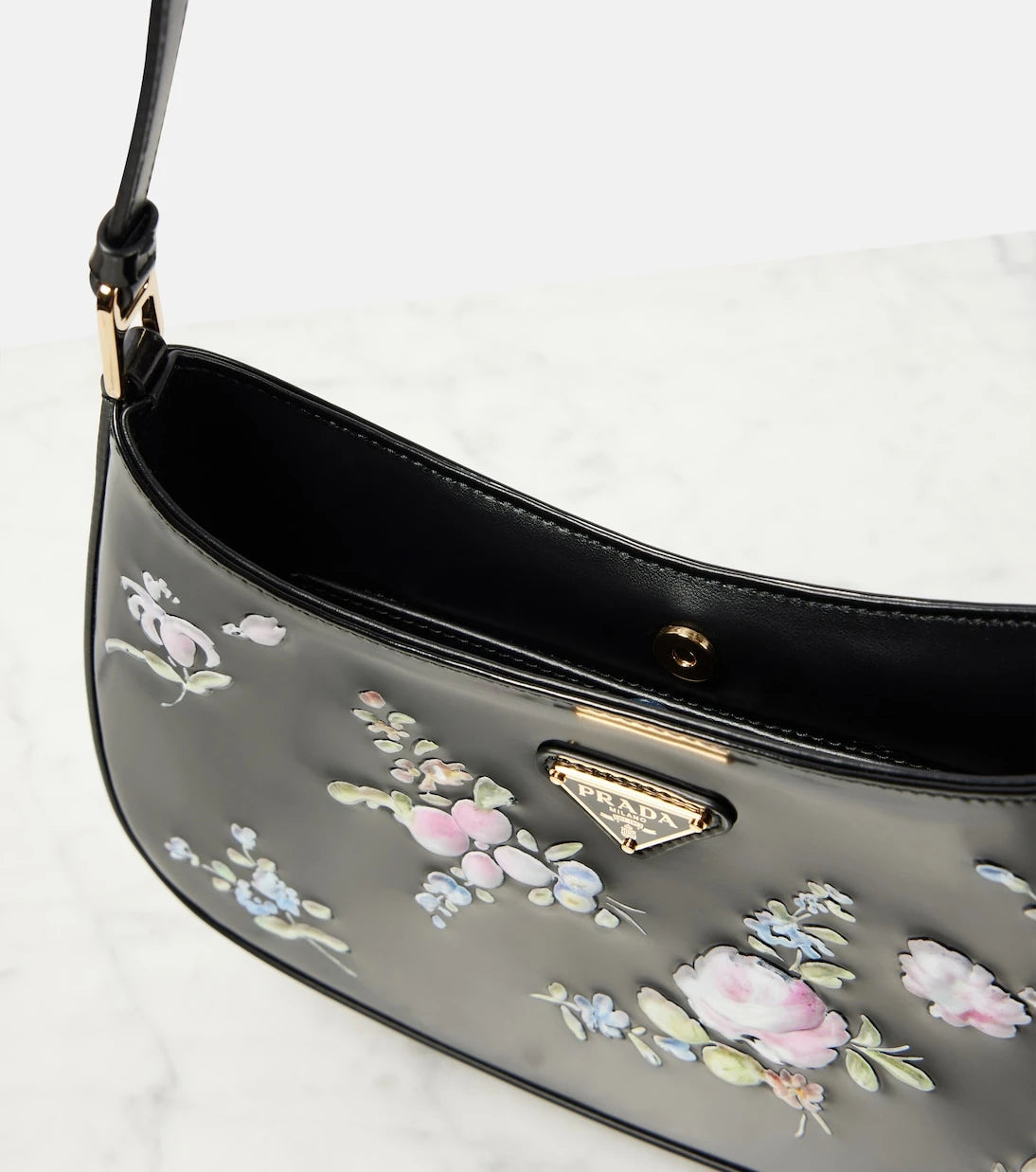 Prada - Prada Cleo floral leather shoulder bag