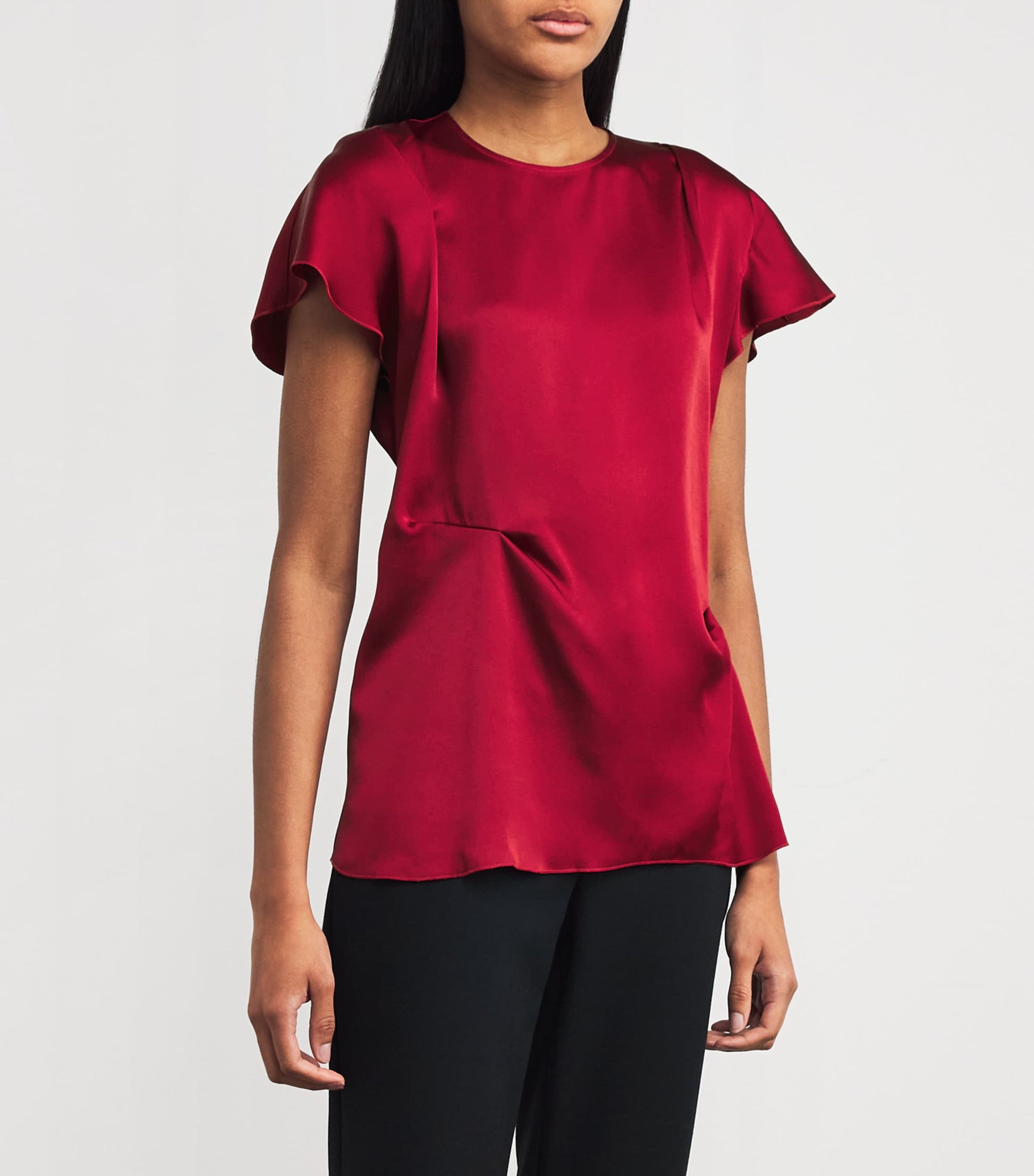 Victoria Beckham Red Crepe Pleat-Gathered Blouse