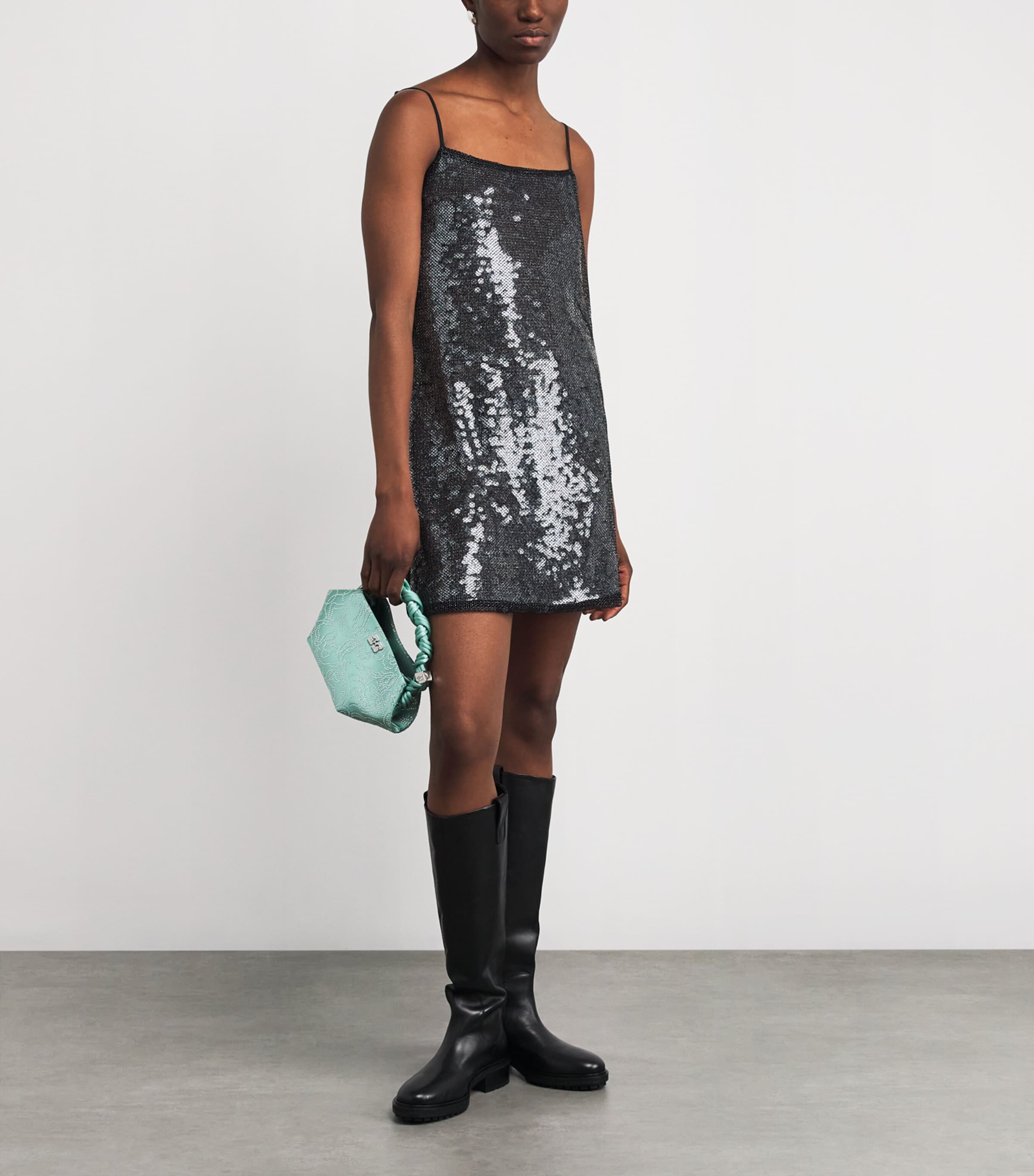 GANNI Green Mini Embellished Satin Bou Bag