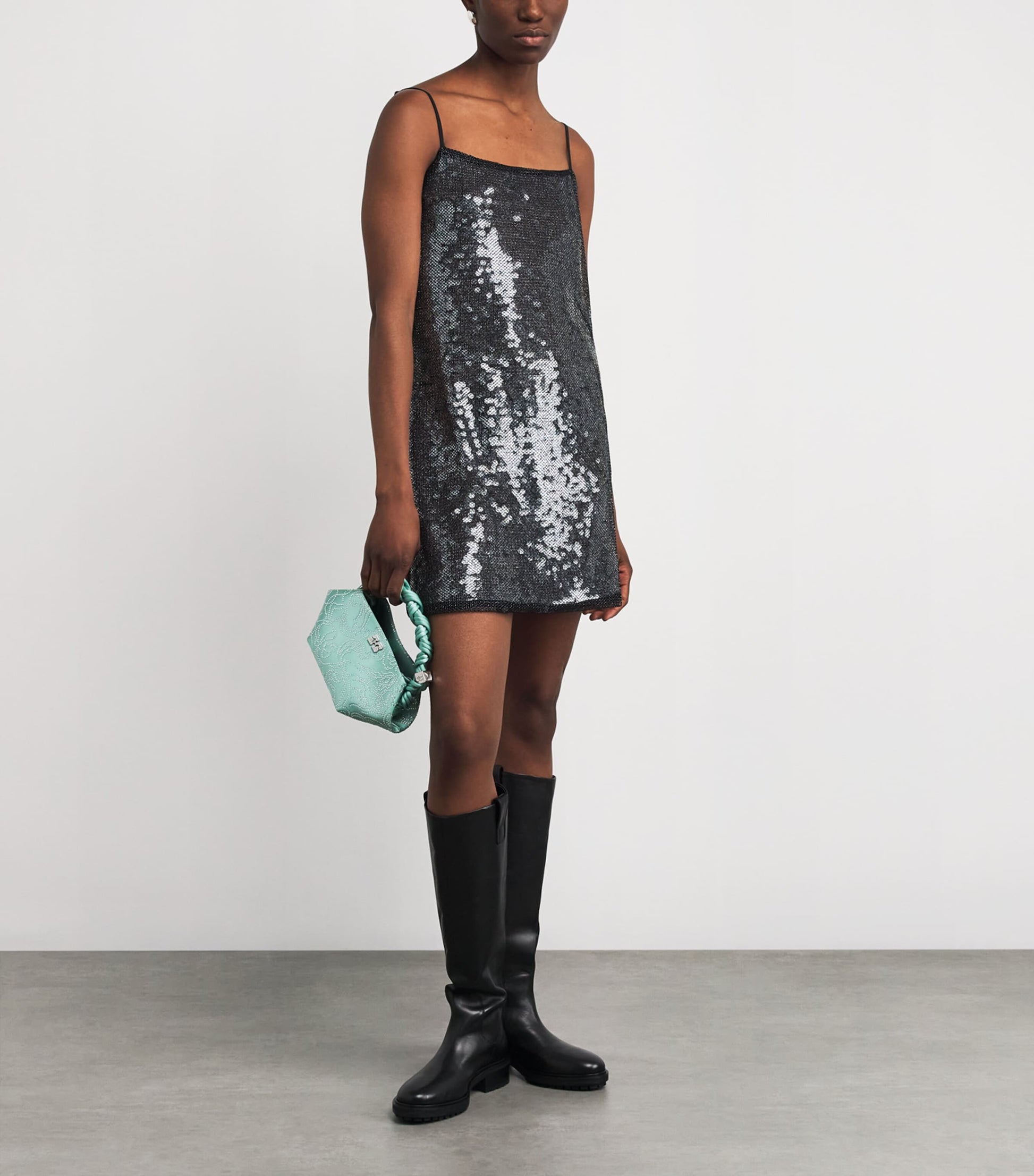 GANNI Green Mini Embellished Satin Bou Bag