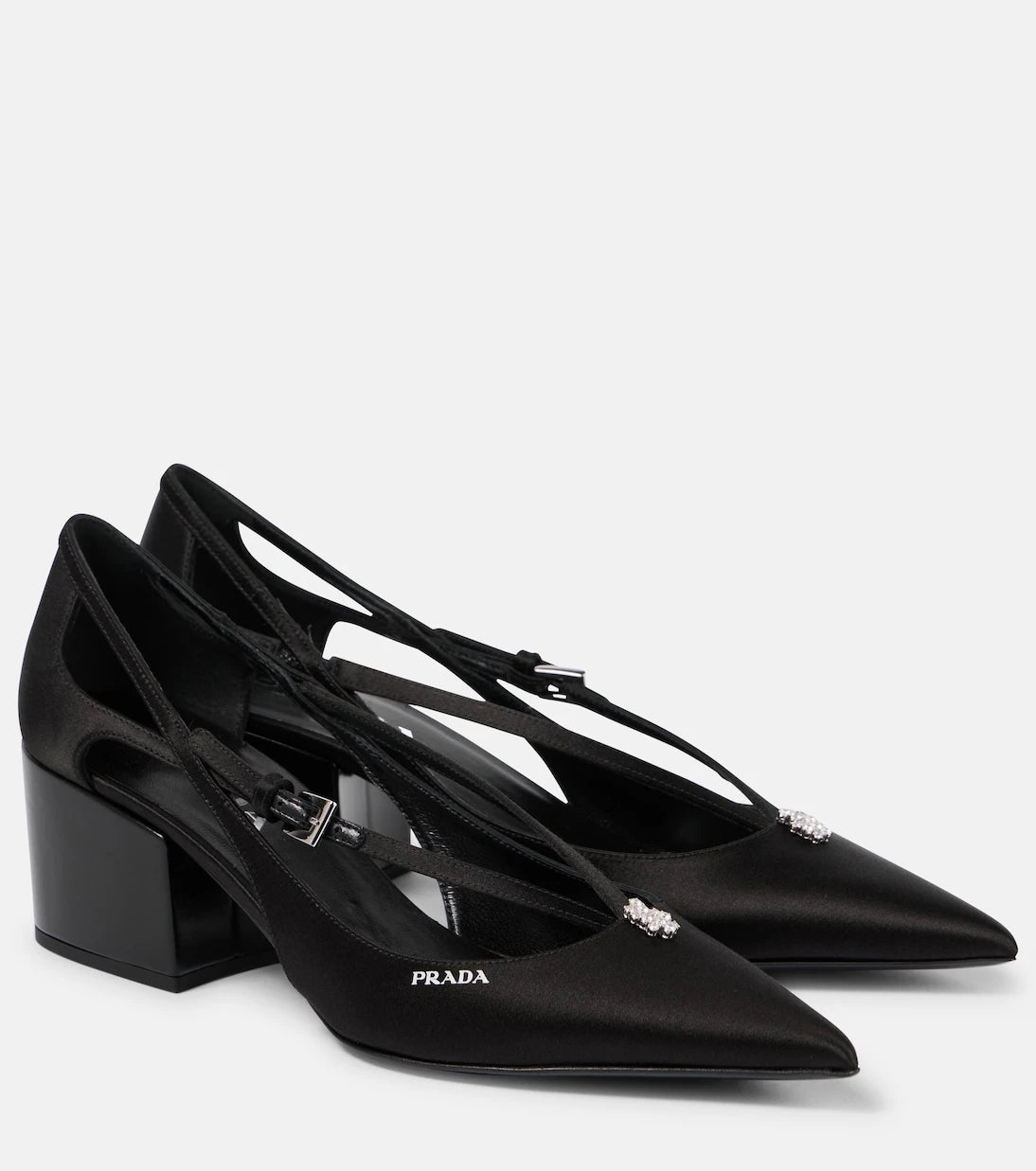 Prada - Embellished cutout satin pumps