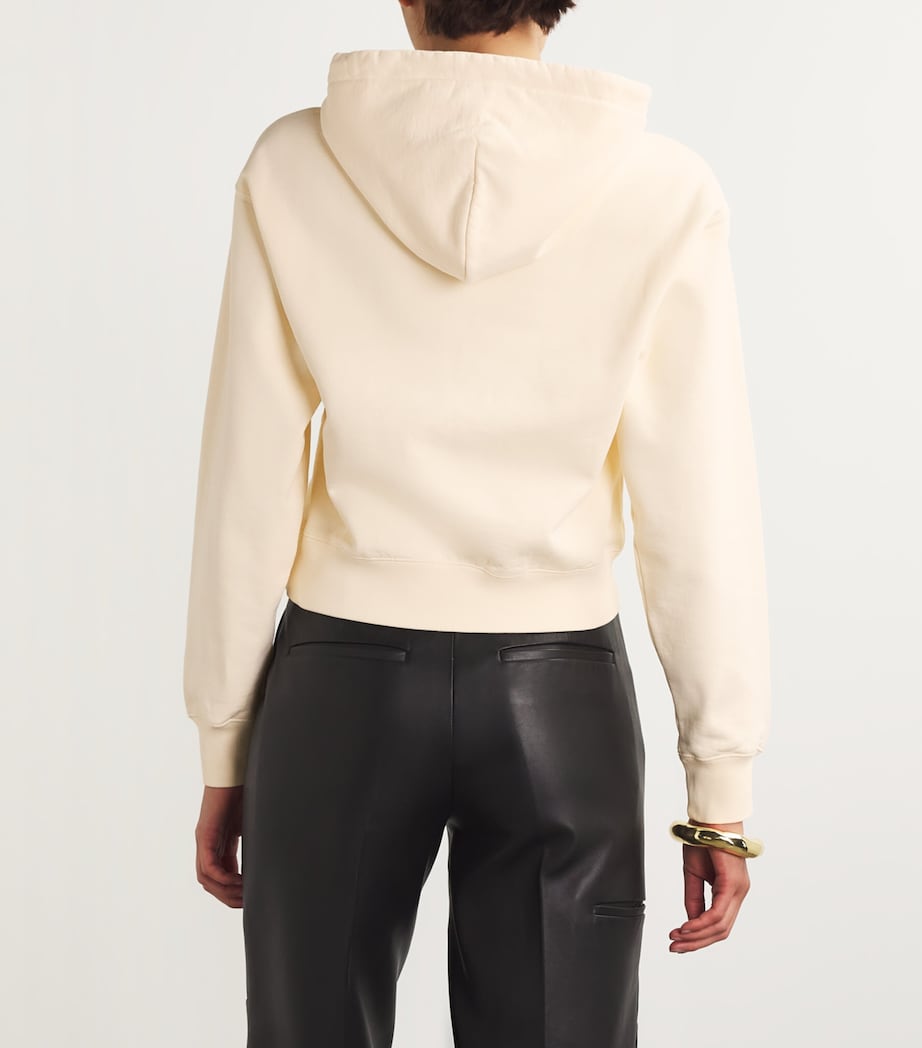 Ivory Cotton Cropped Grosgrain Logo Hoodie