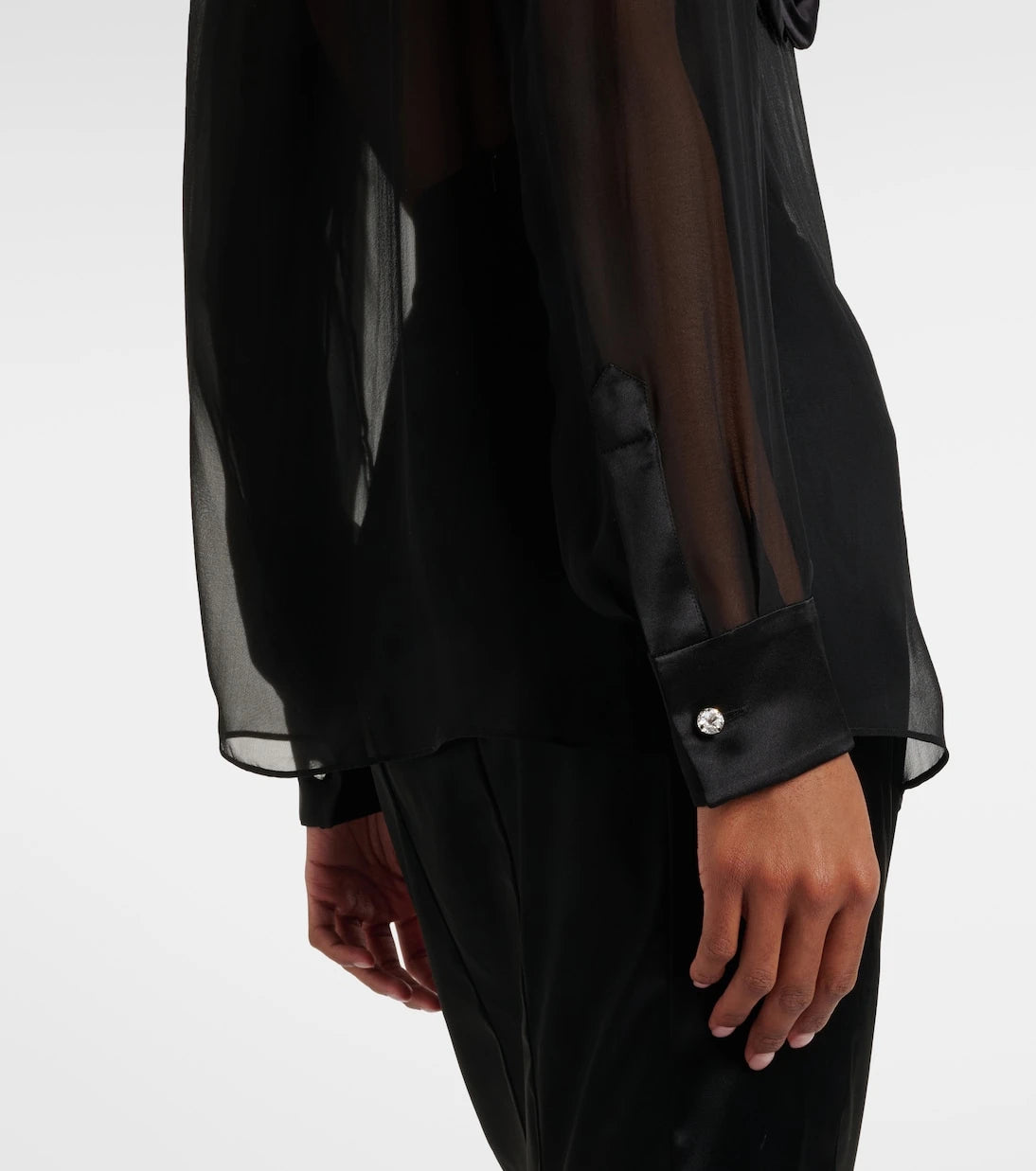 Dolce&Gabbana - Floral-appliqué sheer silk blouse