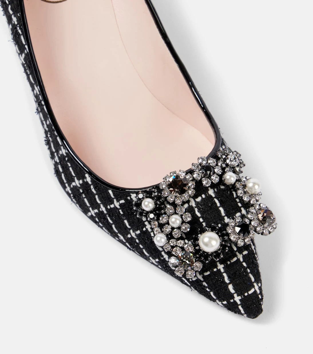 Roger Vivier - Flower Strass 65 leather-trimmed bouclé pumps