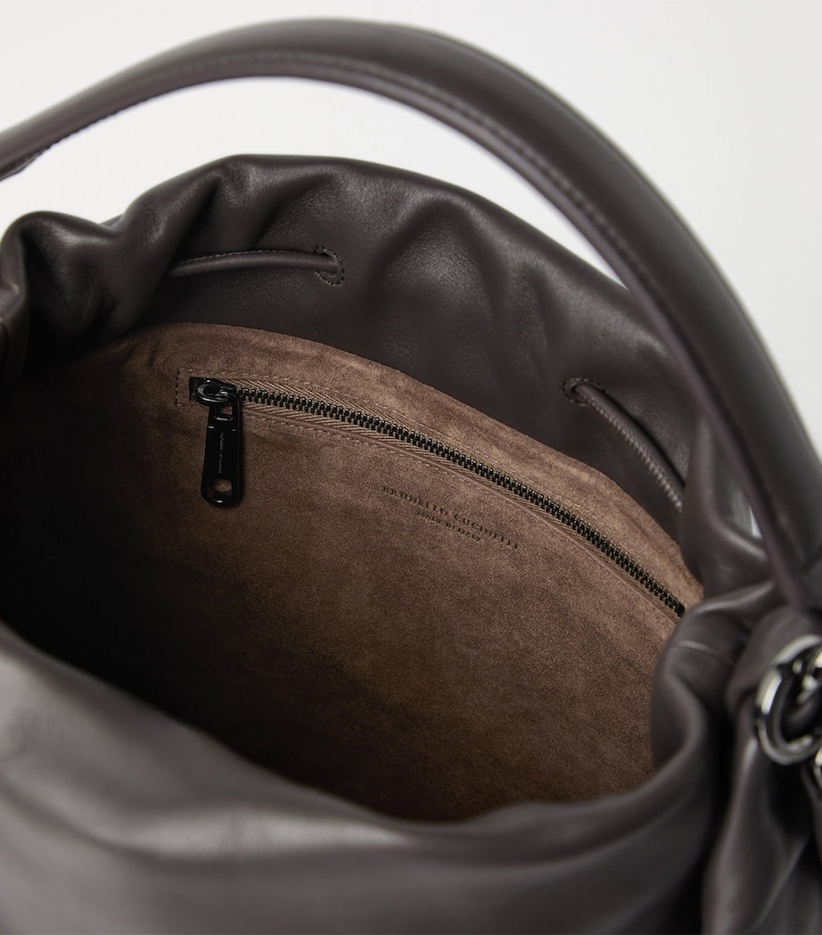 Brunello Cucinelli Brown Medium Leather Mellow Bucket Bag