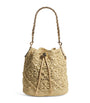Neutral Raffia Monogram Bucket Bag