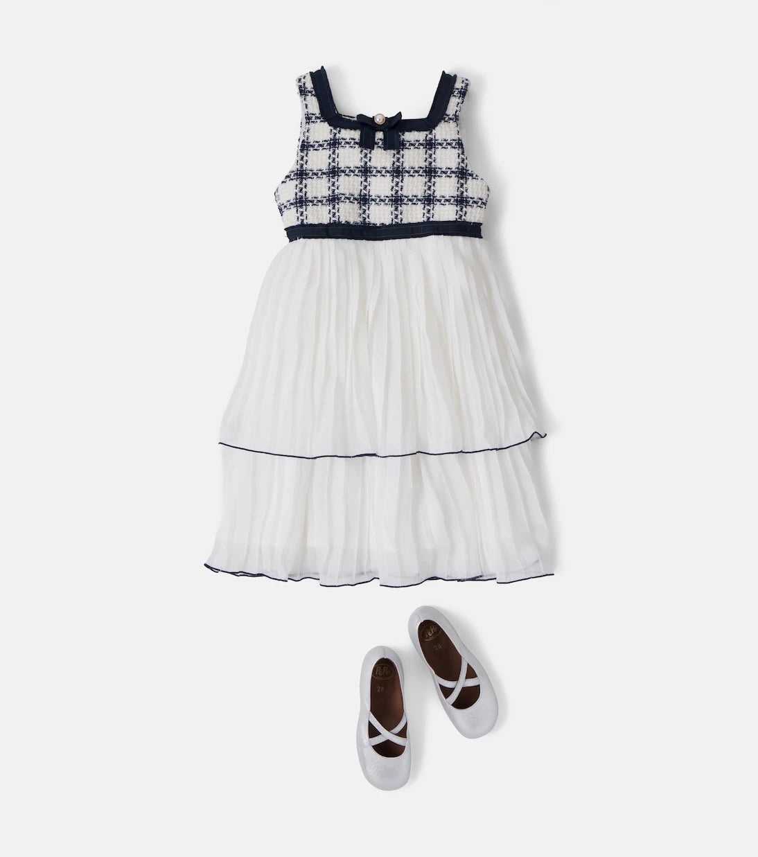 Patachou - Checked plissé cotton-blend tweed dress