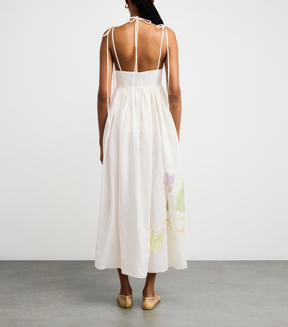 Linen Floral Maxi Dress BOTANICAL VOLT WHITE