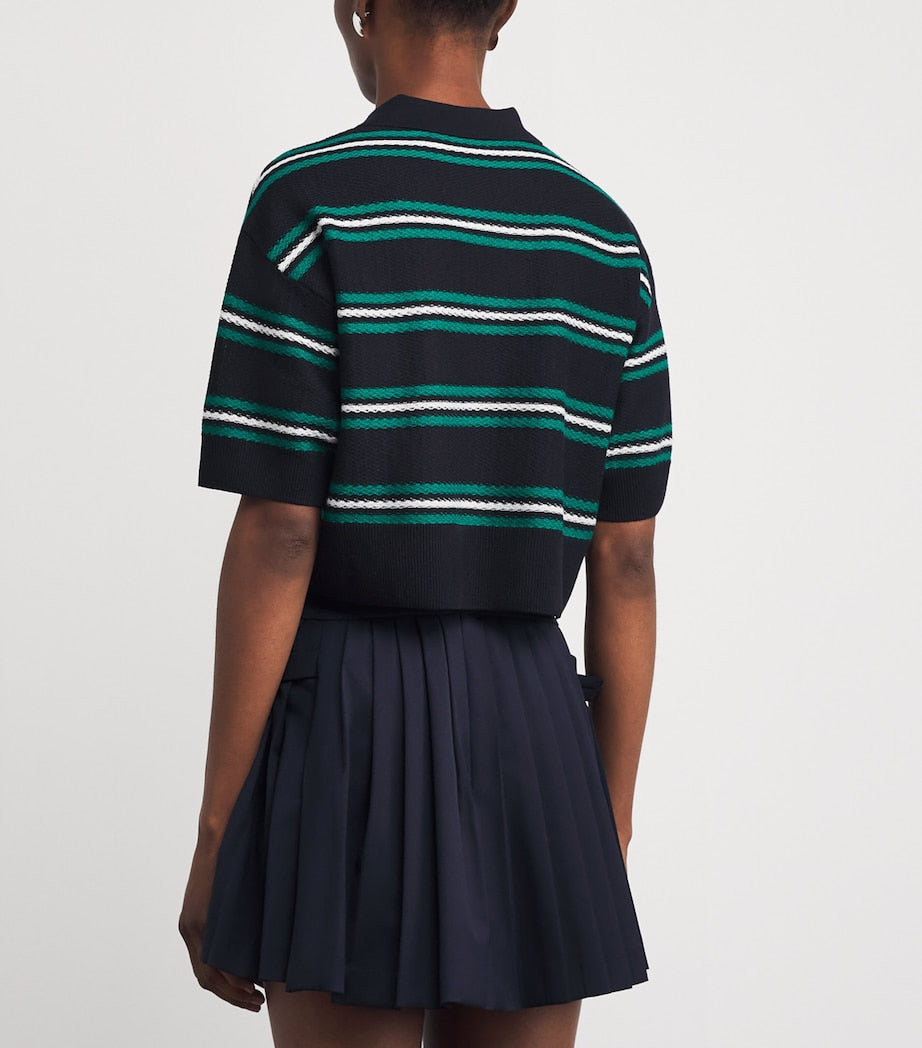 Sandro Paris Blue Striped Cropped Polo Sweater