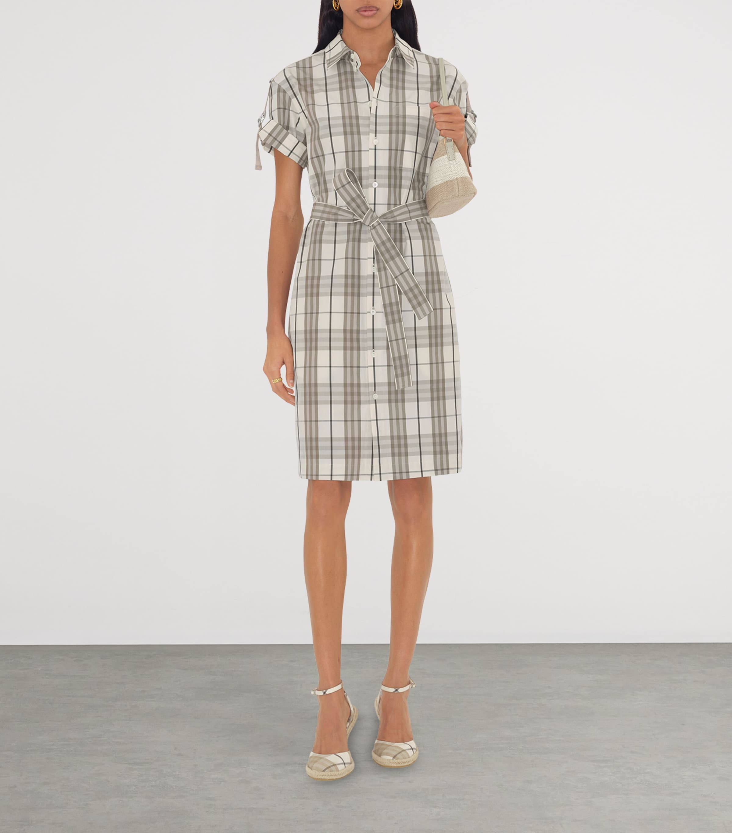 Burberry Ivory Cotton Check Mini Shirt Dress