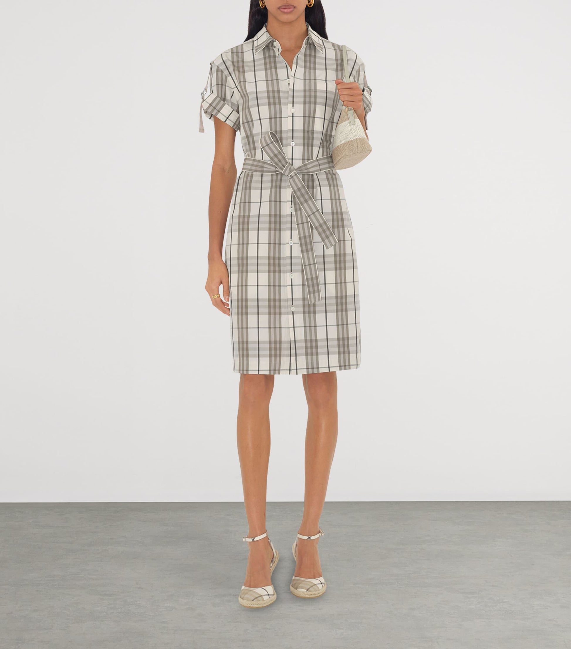 Burberry Ivory Cotton Check Mini Shirt Dress