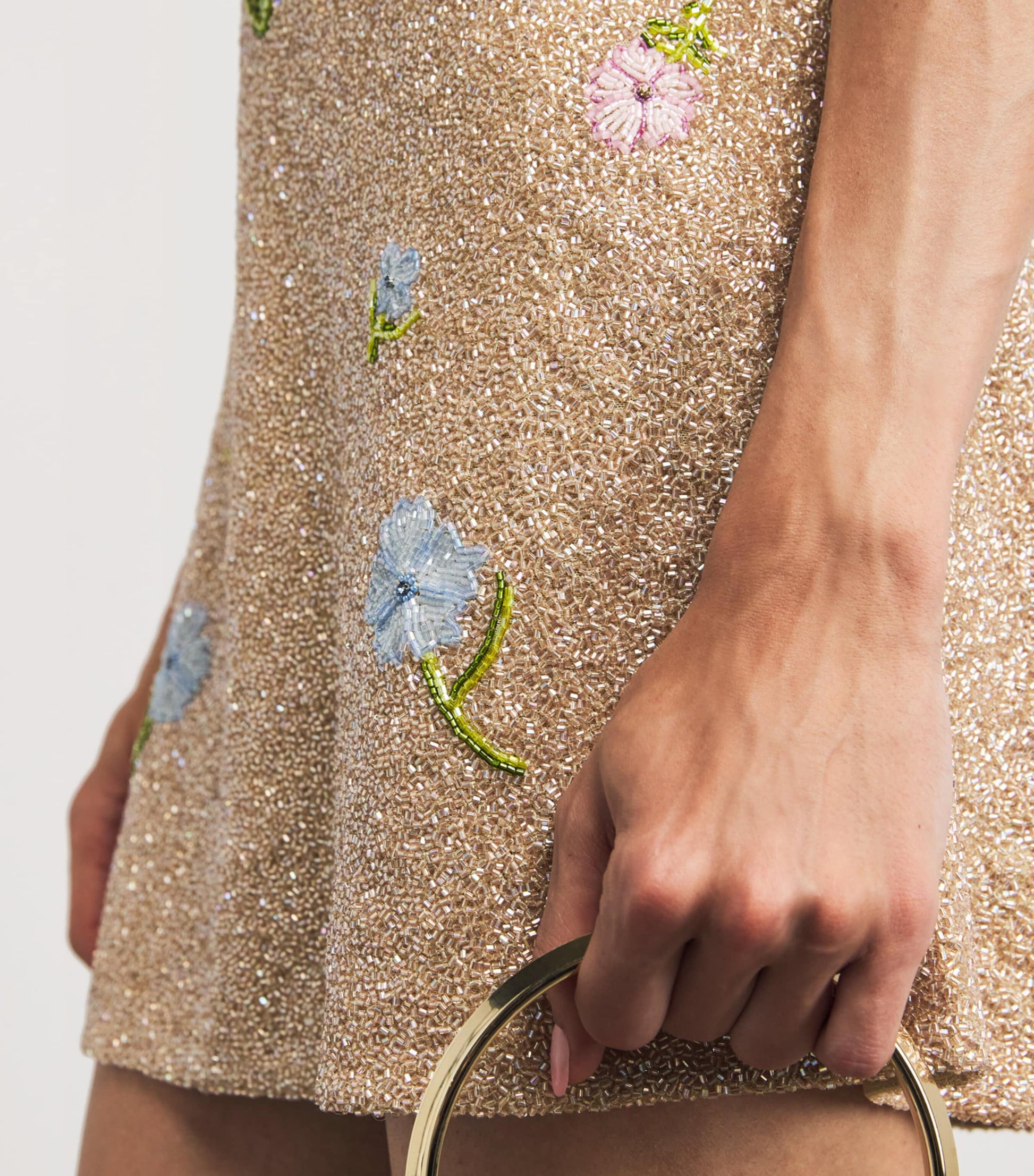 Clio Peppiatt Beige Embellished Marie Mini Dress