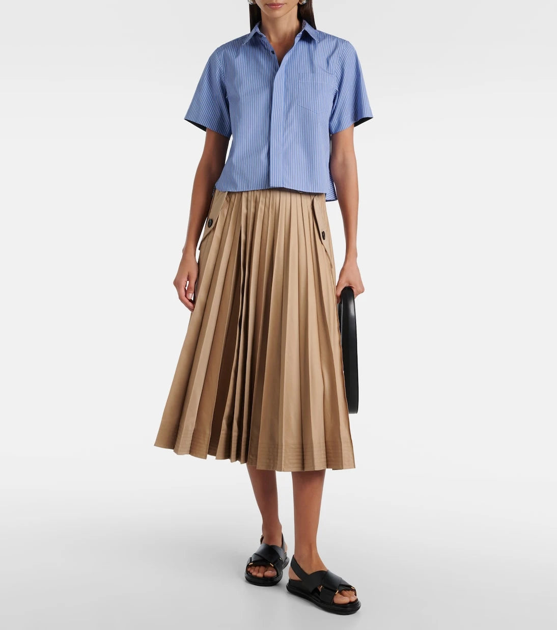 Sacai - قميص بوبلين قطني مخطط