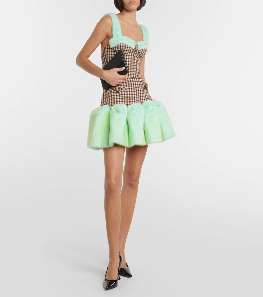 Area - Checked wool and cotton miniskirt