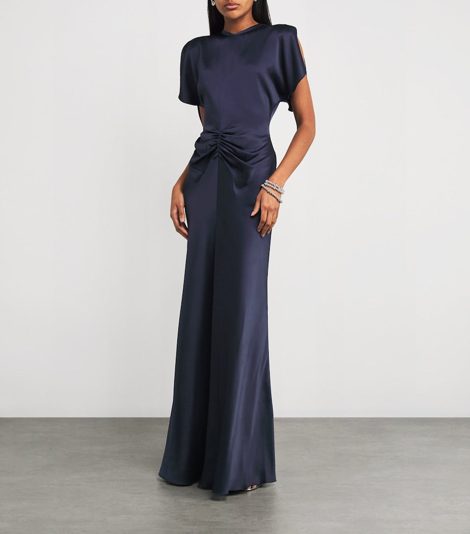 Victoria Beckham Navy Gathered-Waist Maxi Dress