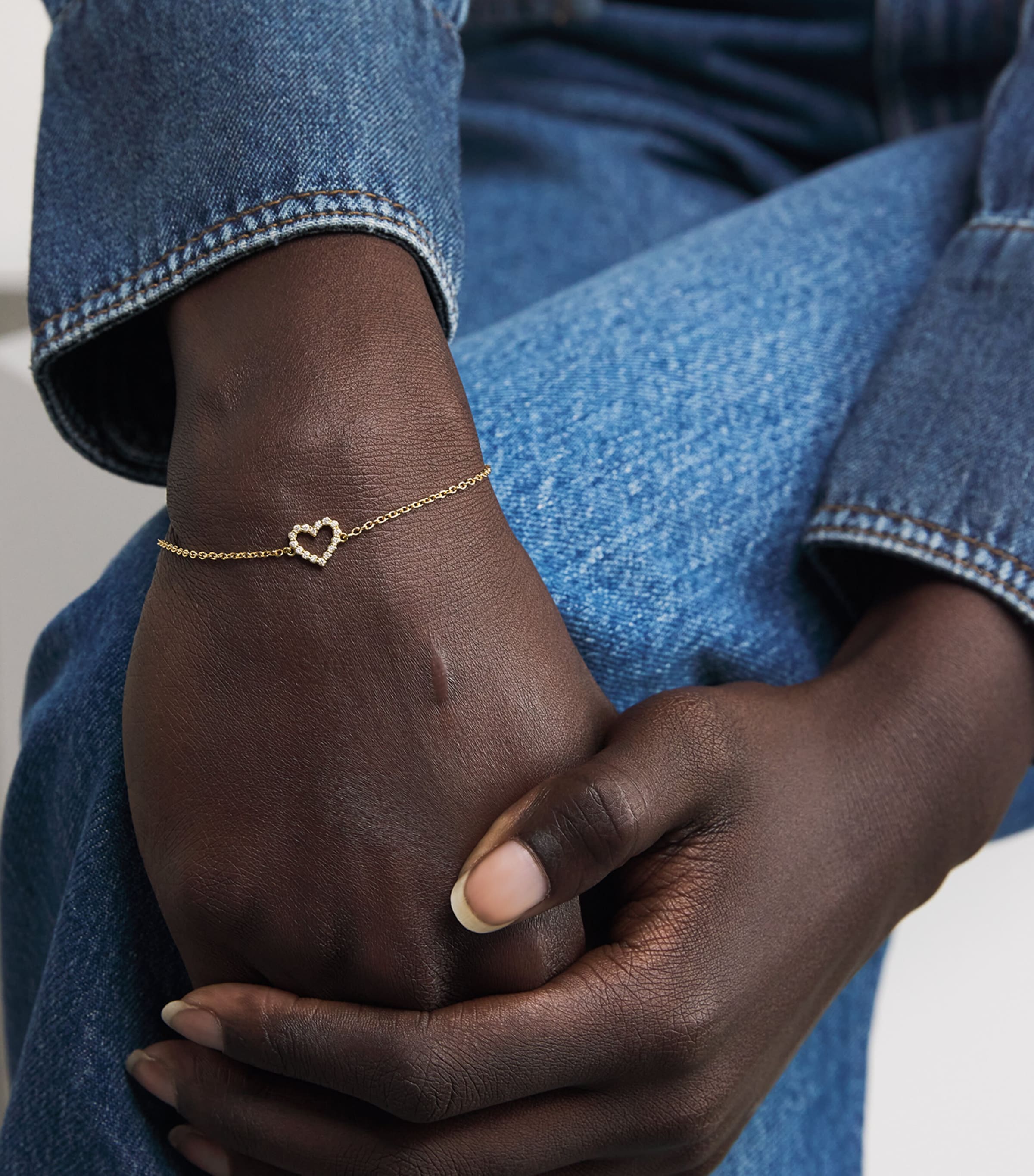 Yellow Gold and Diamond Open Heart Bracelet