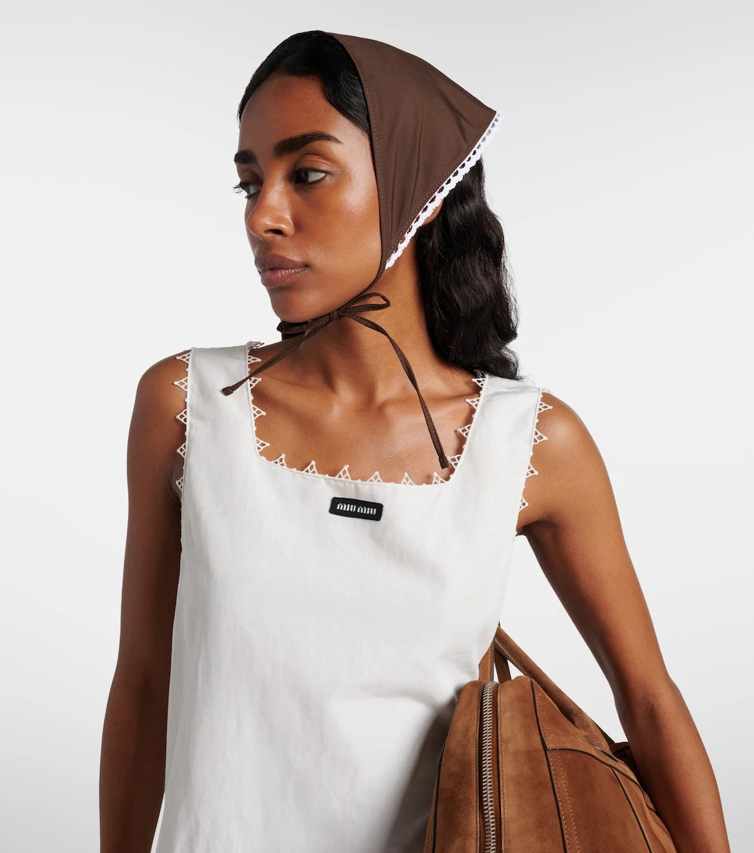 Miu Miu - Crochet-trimmed cotton poplin scarf