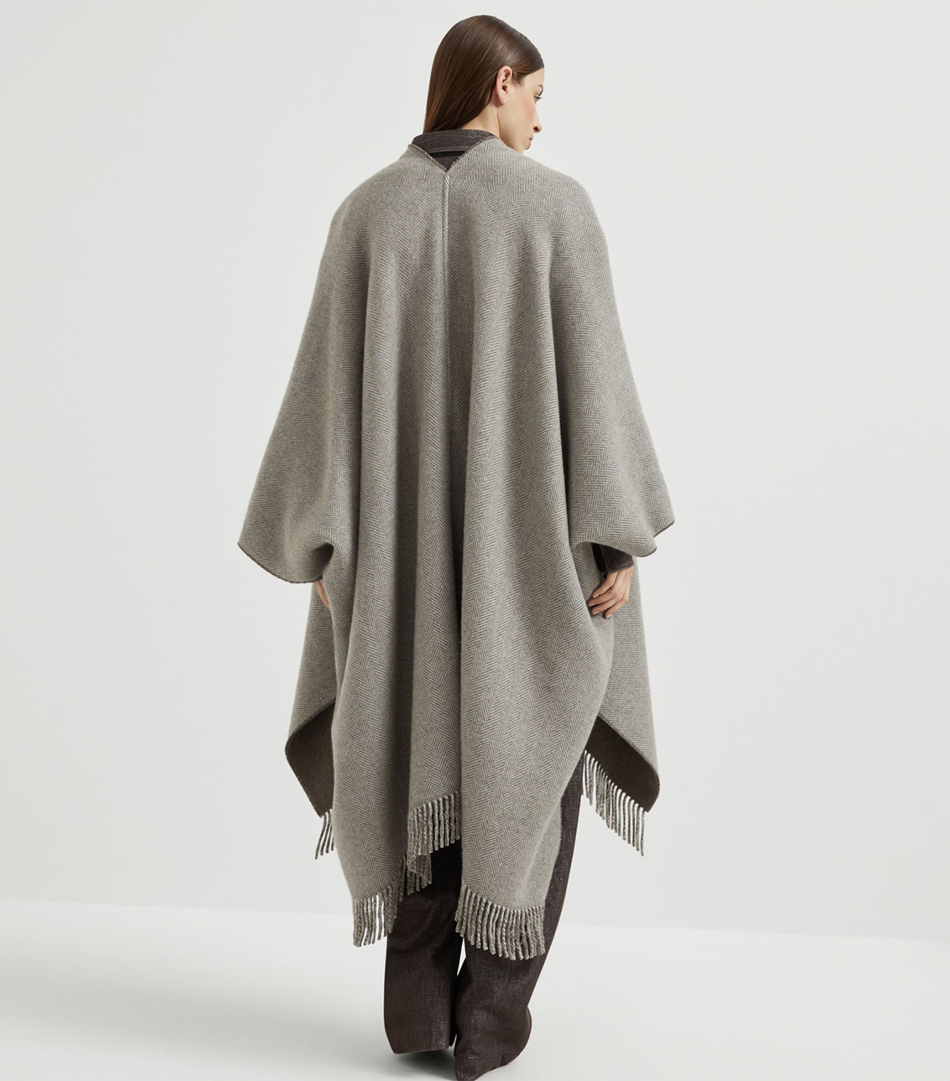 Brunello Cucinelli Brown Cashmere Sparkling Poncho