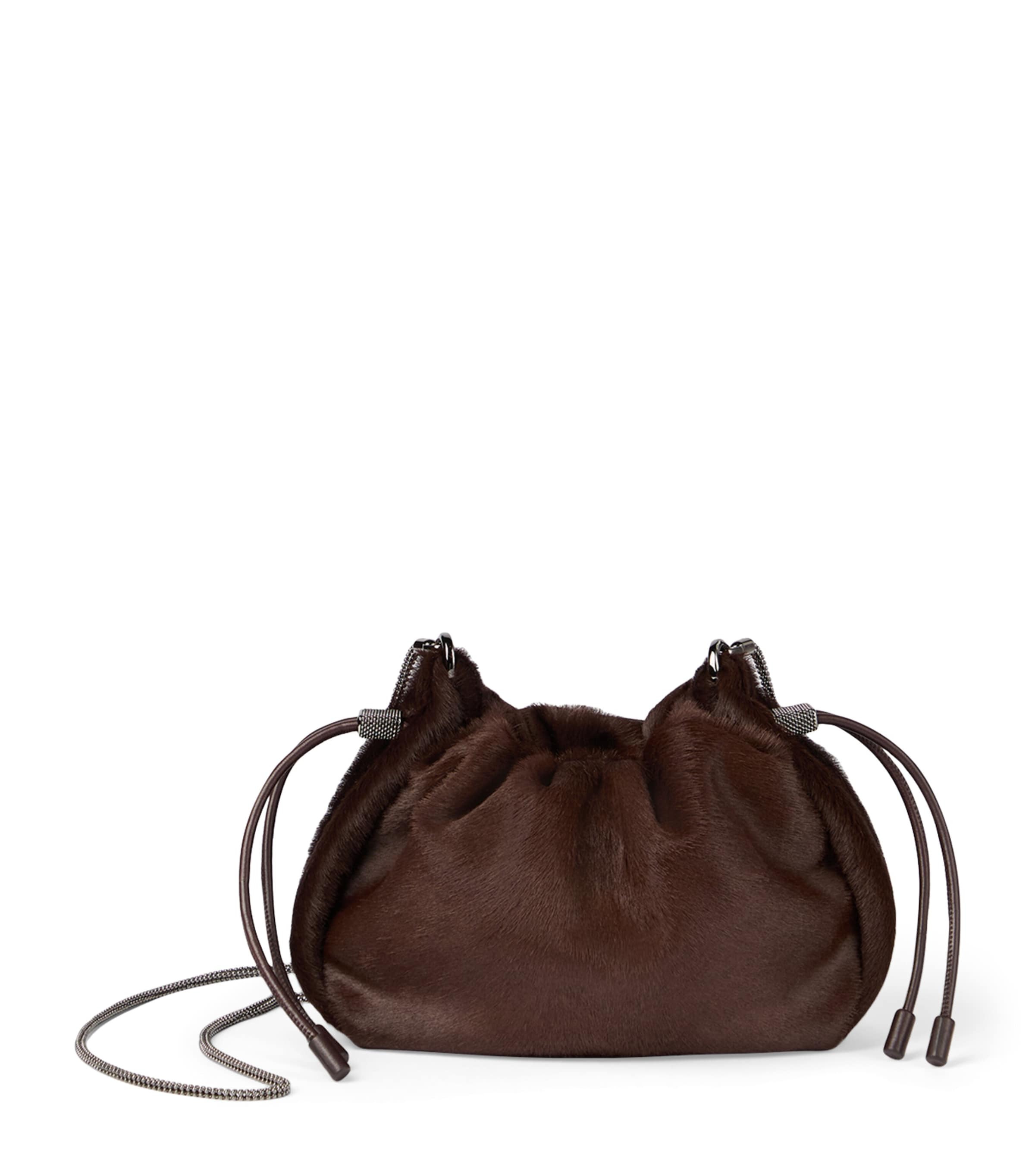 Brunello Cucinelli Brown Mini Calf Hair Mellow Bucket Bag