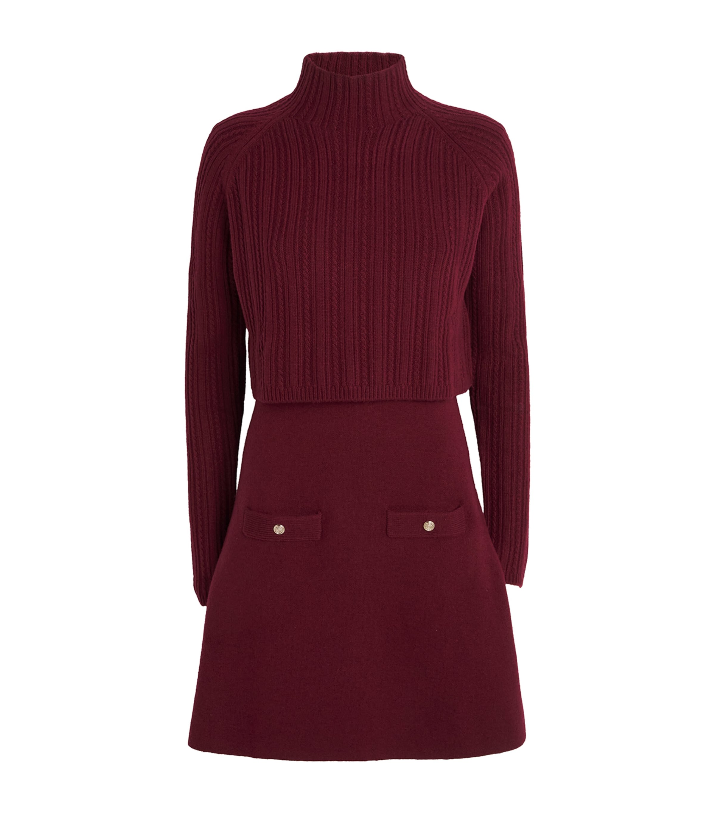 Maje Red Cable-Knit Sweater Mini Dress