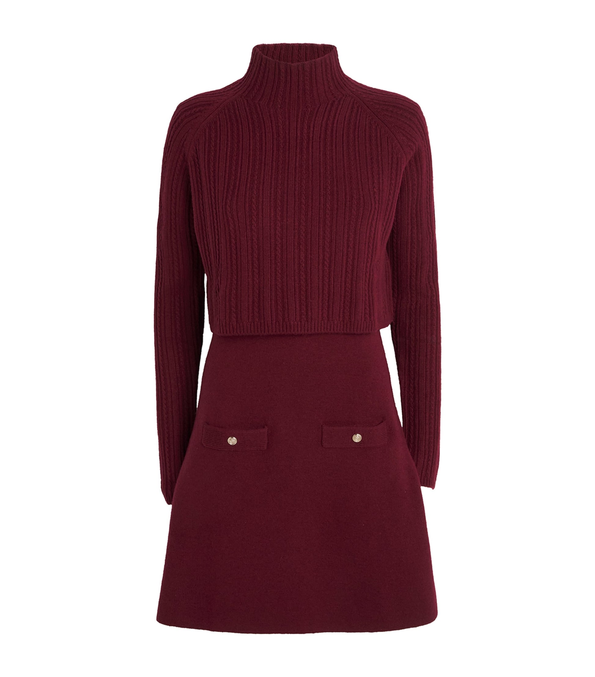 Maje Red Cable-Knit Sweater Mini Dress