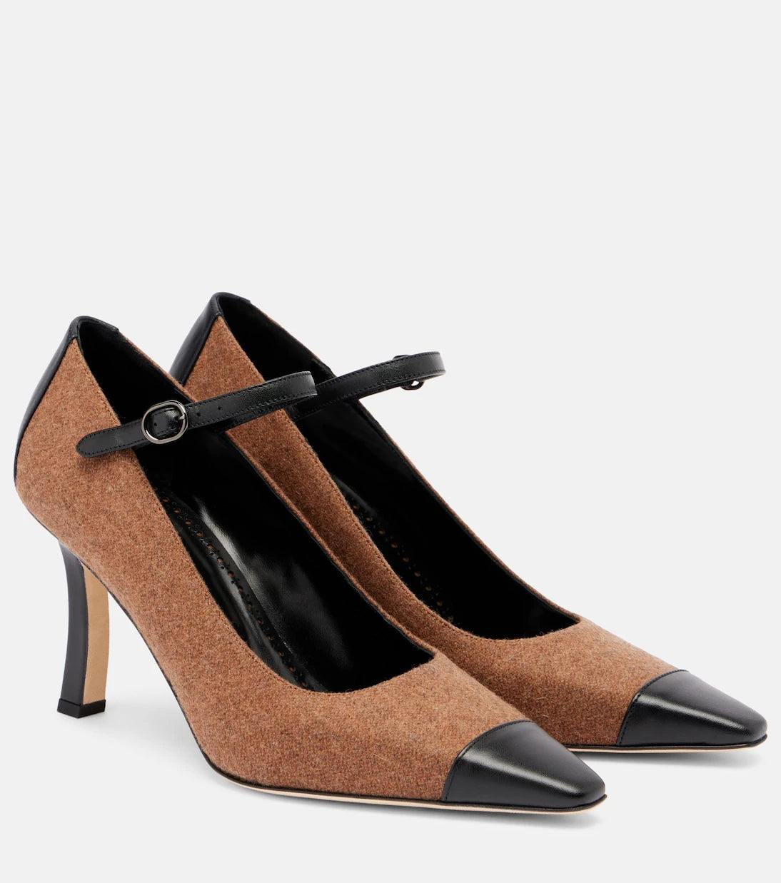 Manolo Blahnik - Semele 90 leather-trimmed tweed pumps
