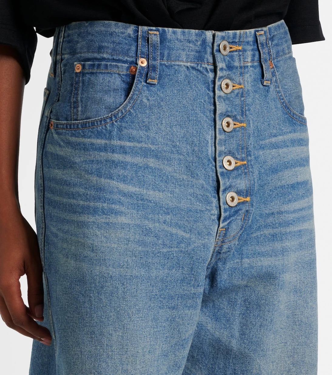 Junya Watanabe - Kesik detaylı geniş paça jean pantolon