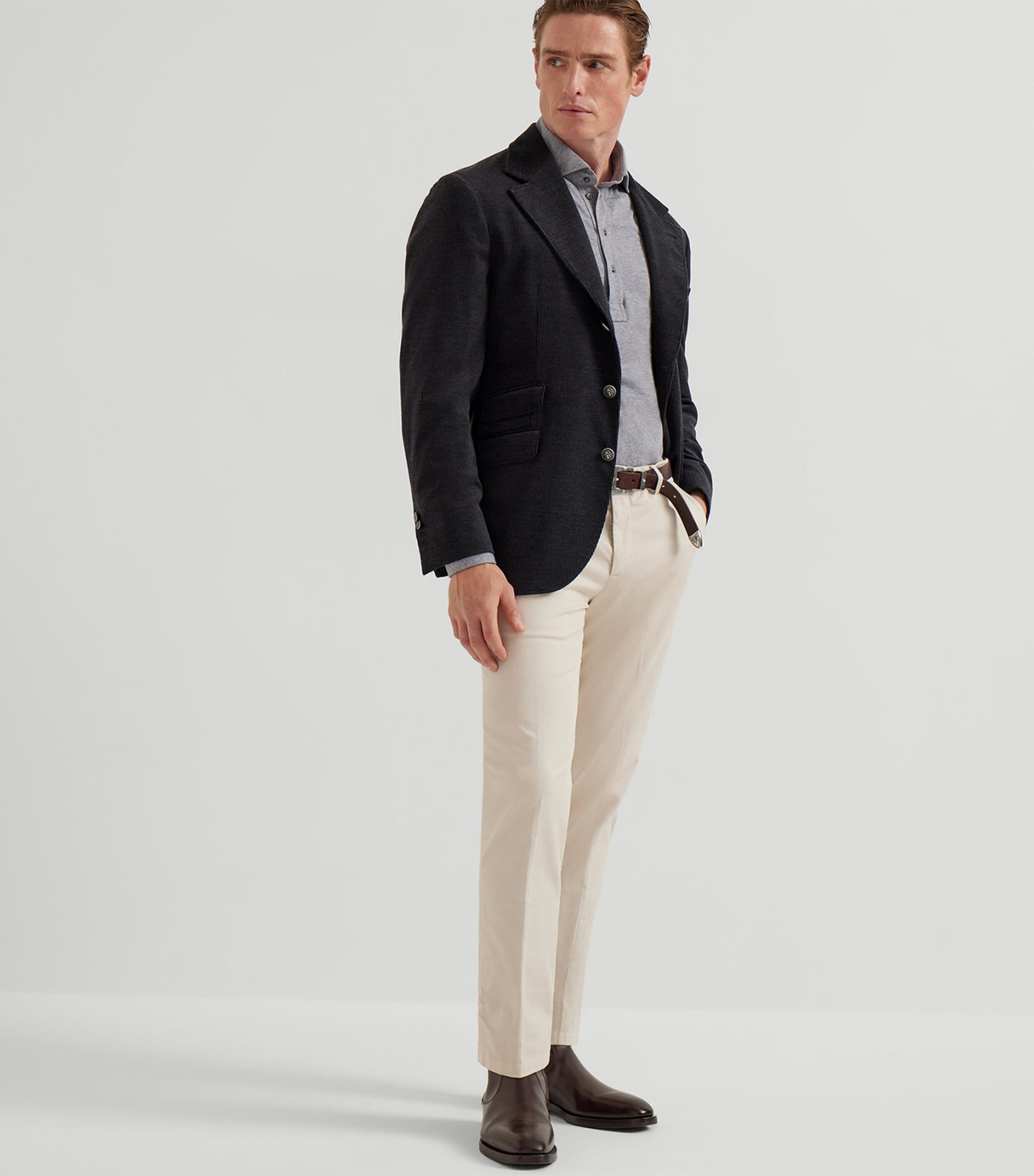 Cotton Long-Sleeve Polo Shirt